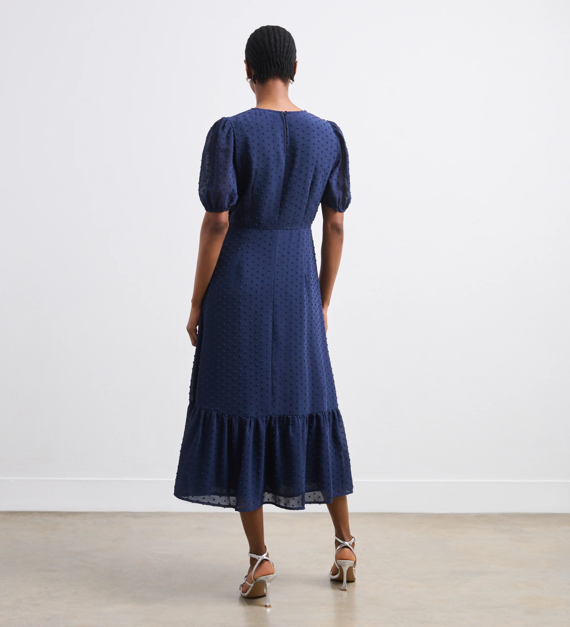 Loretta Navy Georgette Midi Dress - Image 4