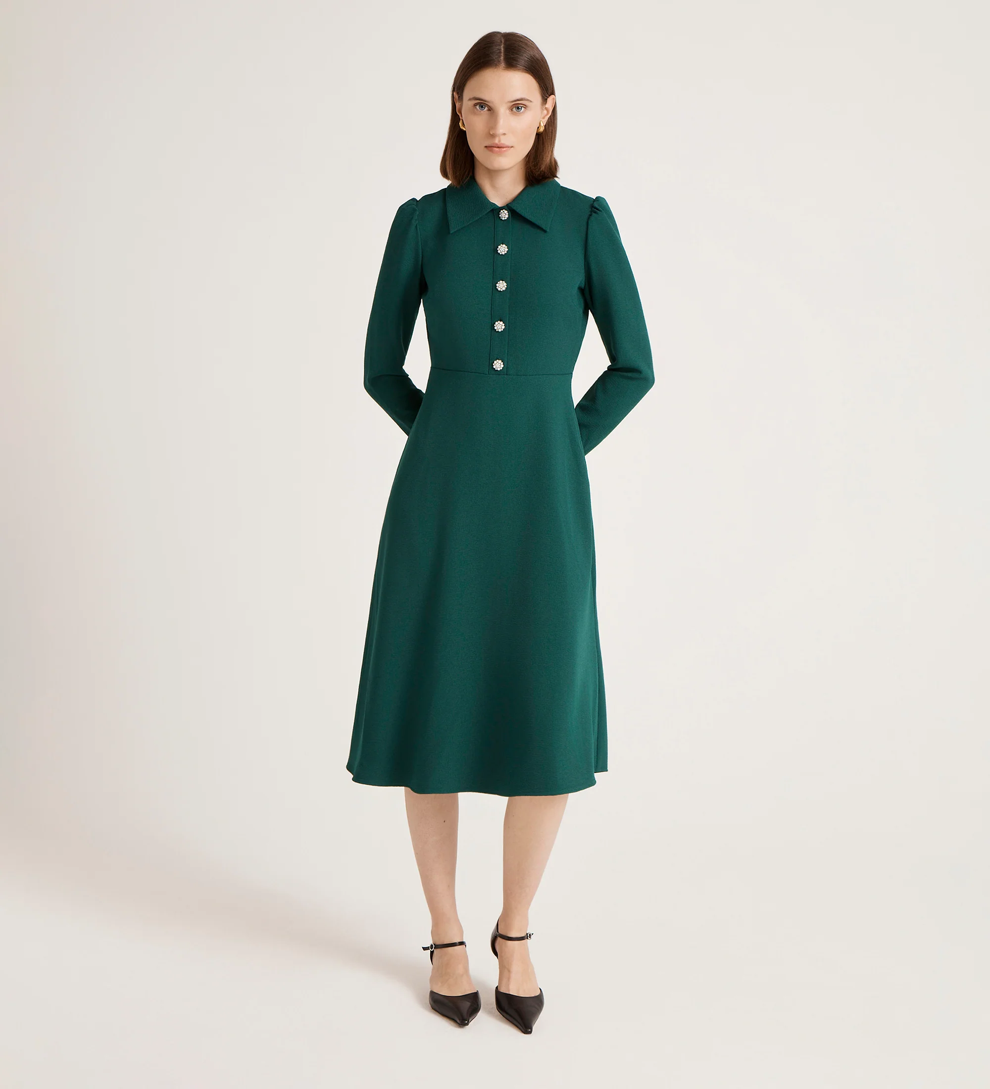 Lucia Bottle Green Crepe Midi Dress - Image 3