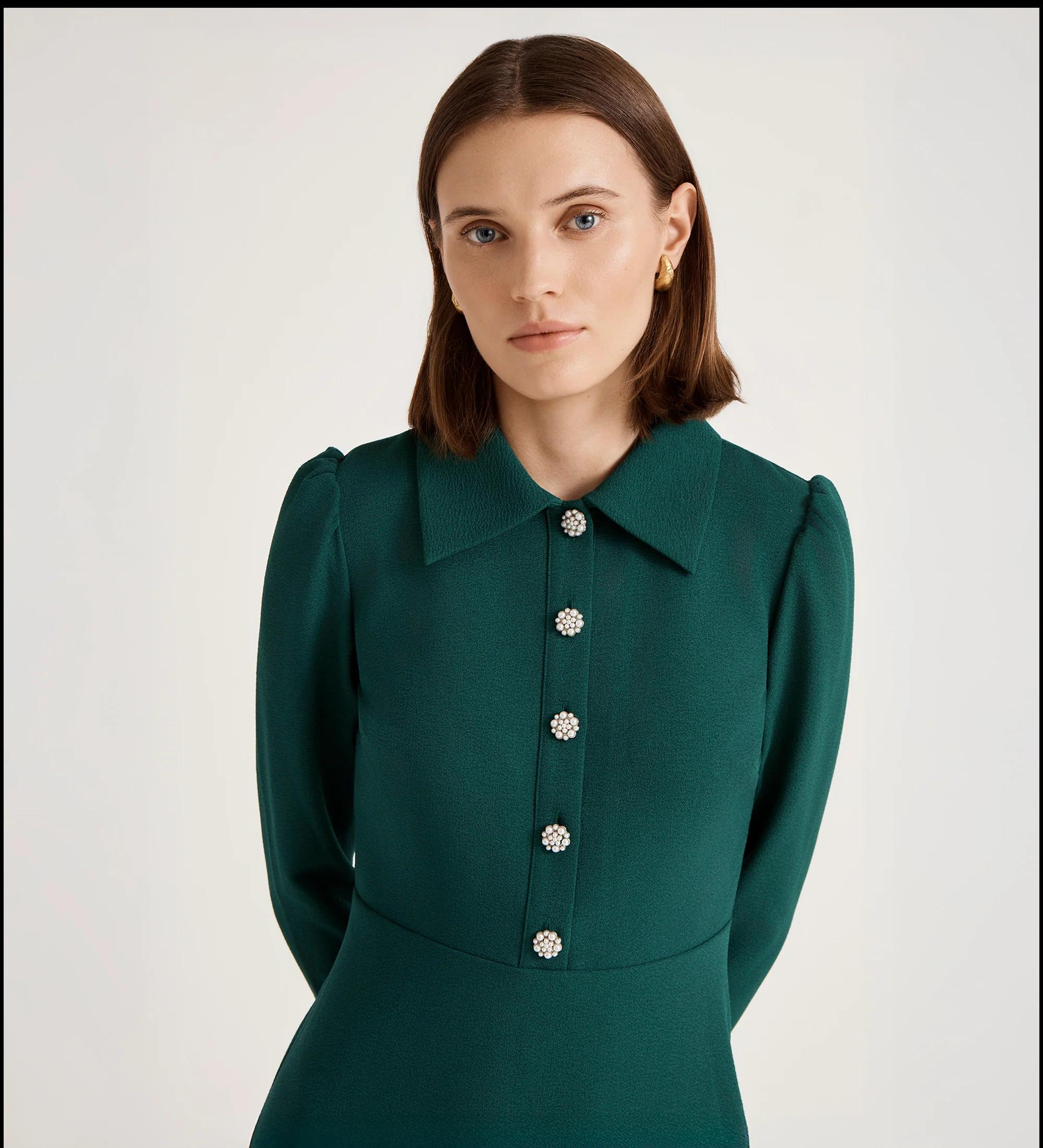 Lucia Bottle Green Crepe Midi Dress - Image 4