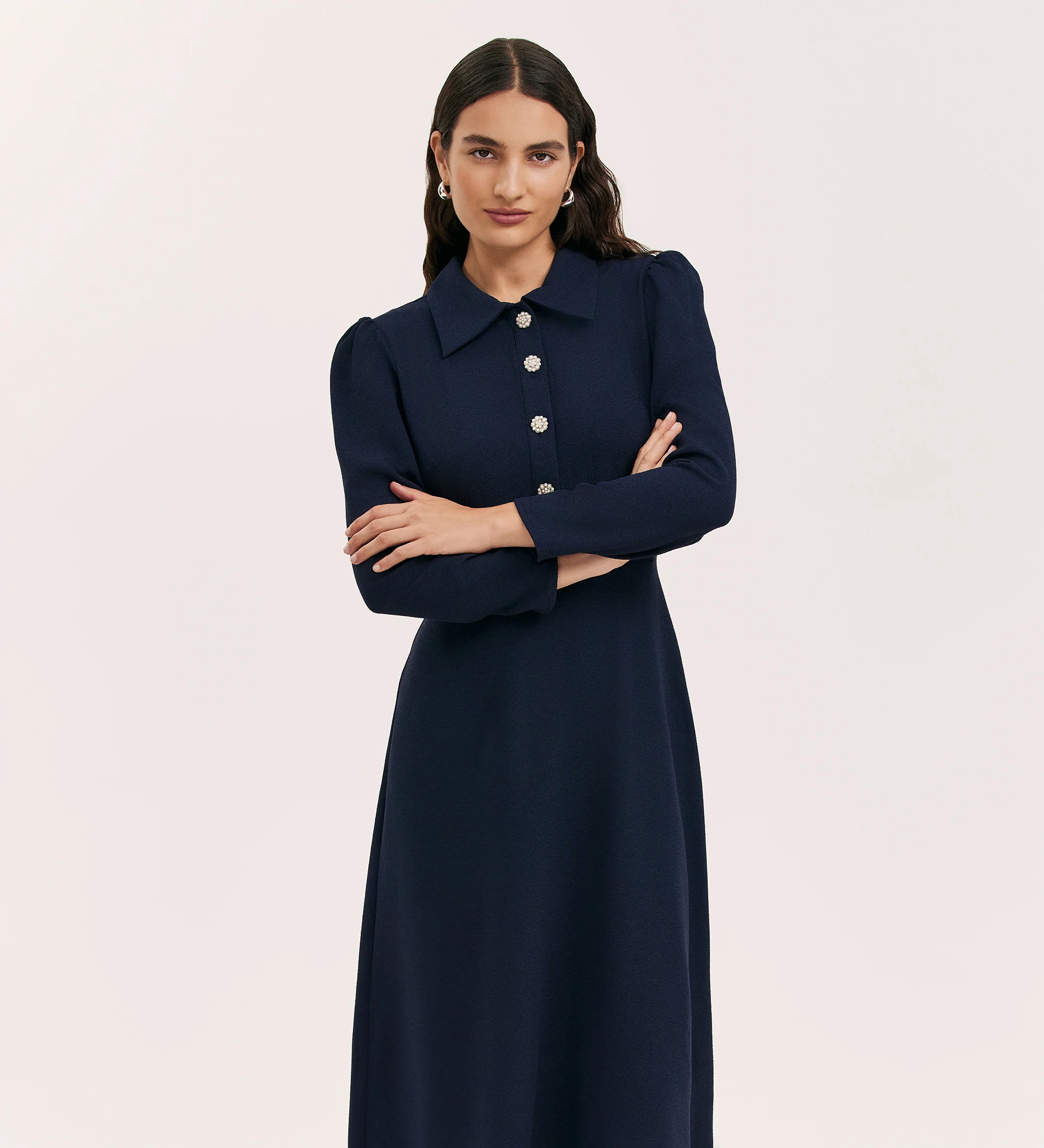 Lucia Navy Crepe Midi Dress - Image 3