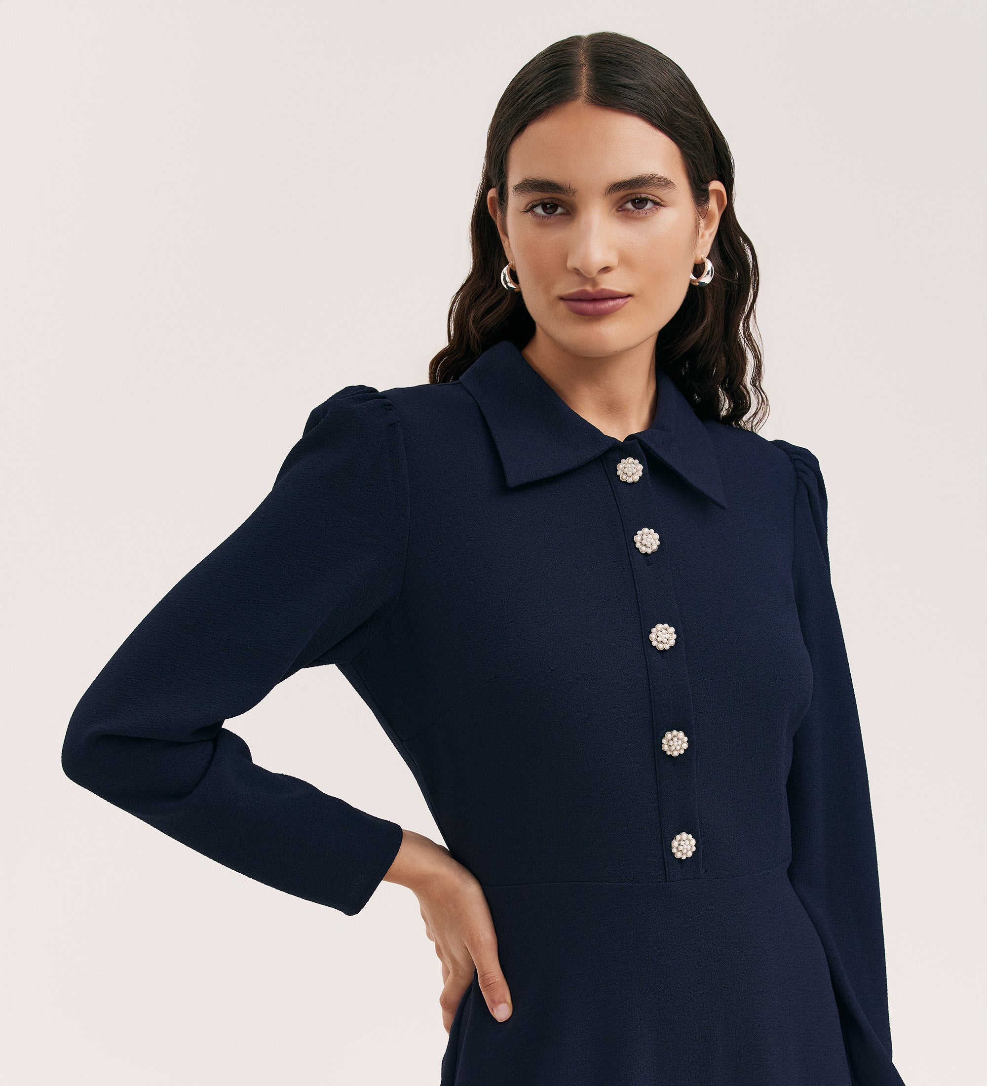 Lucia Navy Midi Tea Dress - Image 2