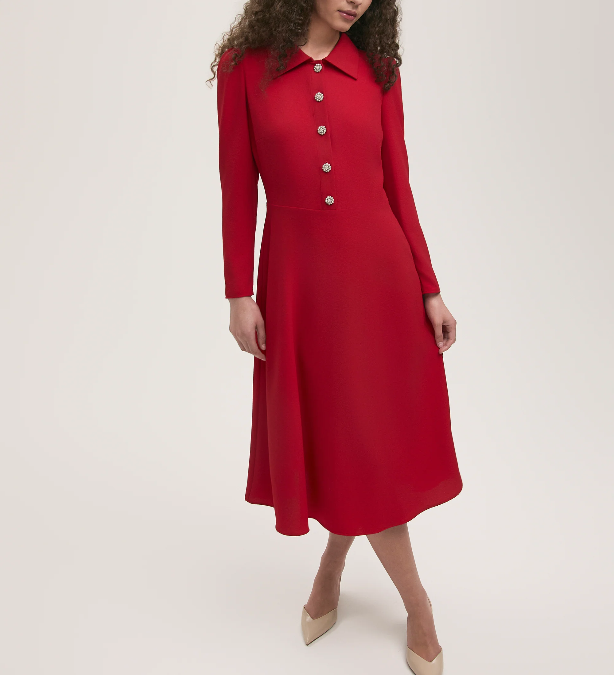 Lucia Red Crepe Midi Dress - Image 3