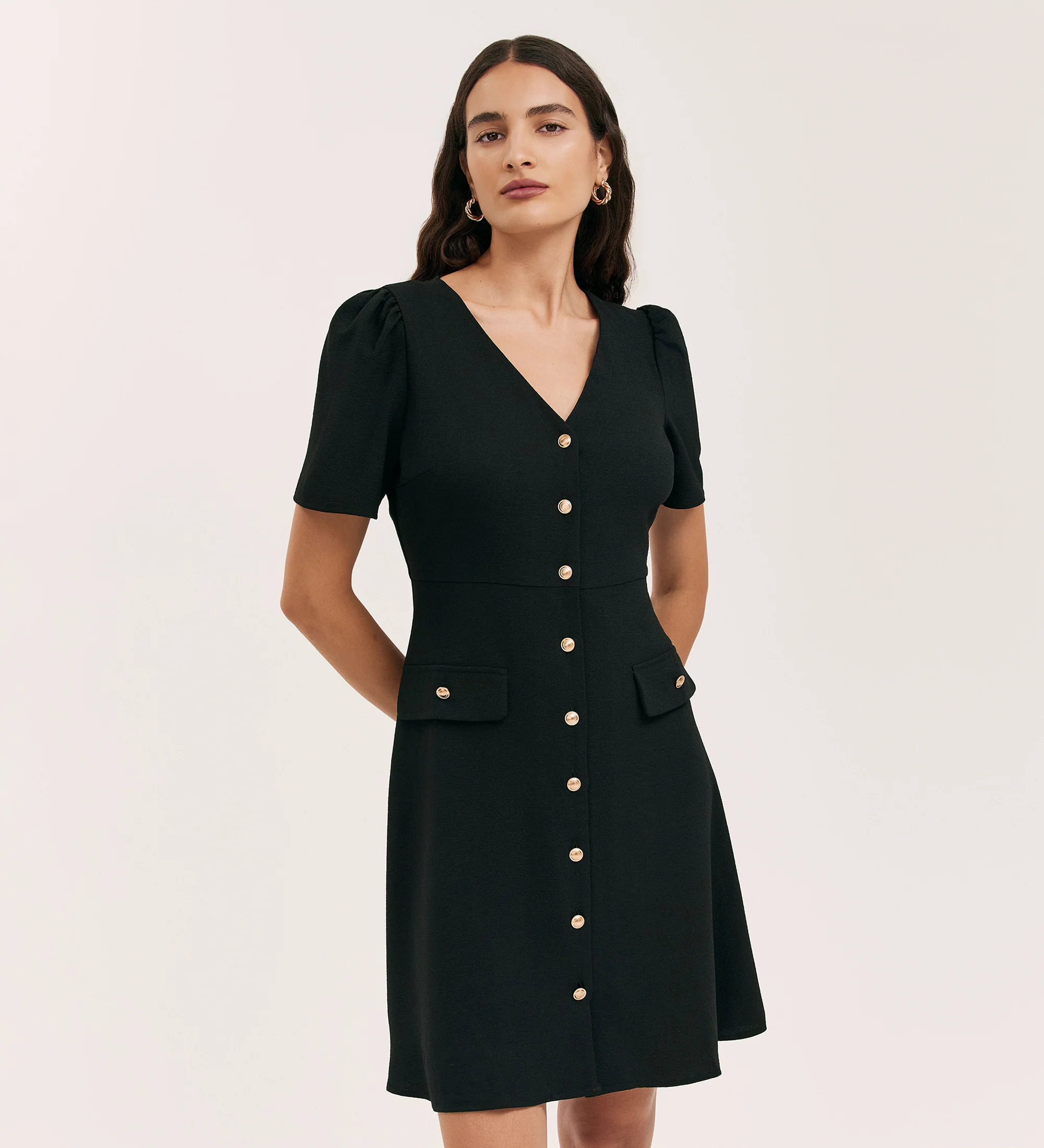 Lucille Black Crepe Short Dress - Image 3