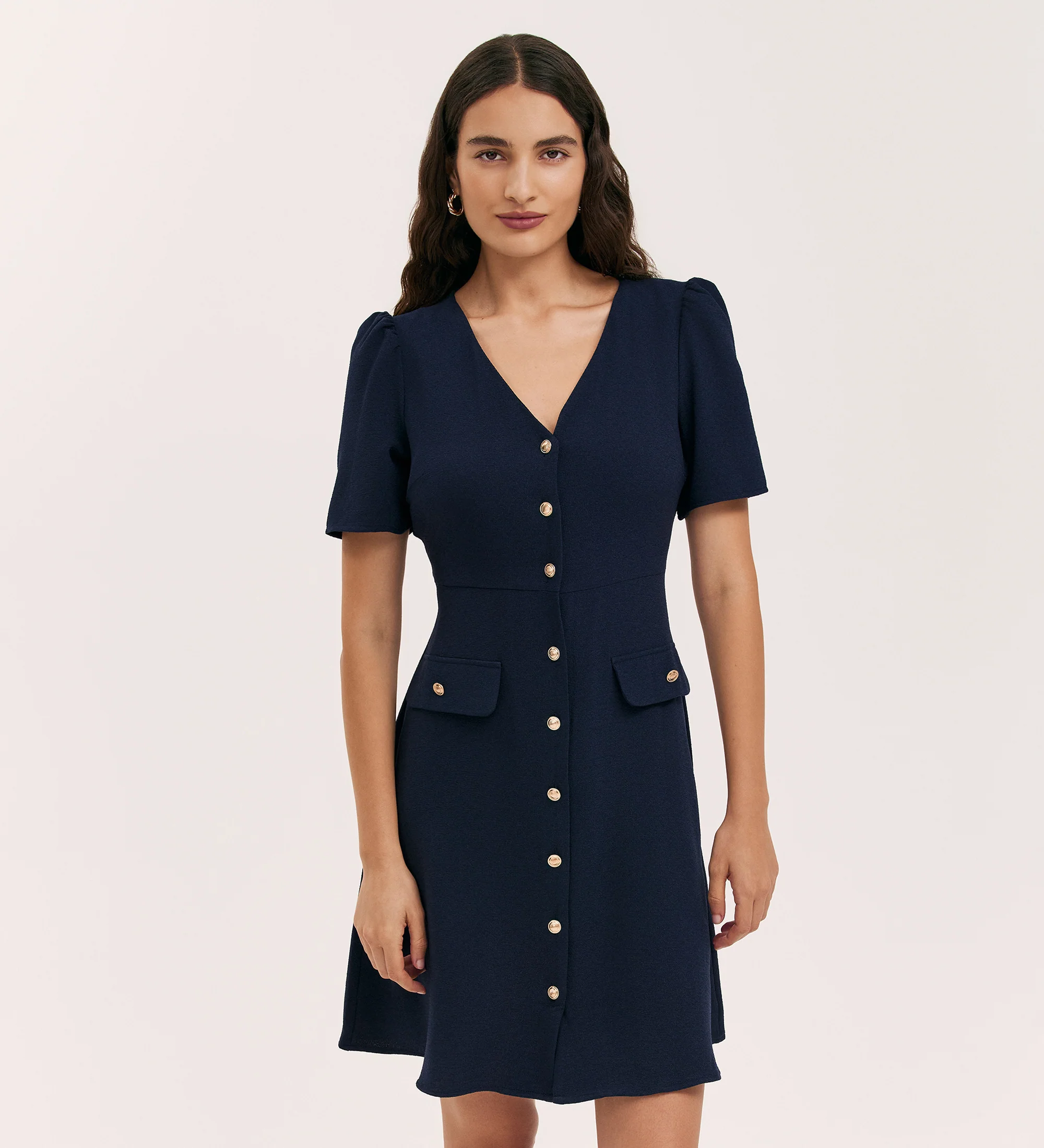 Lucille Navy Crepe Short Dress - Image 3