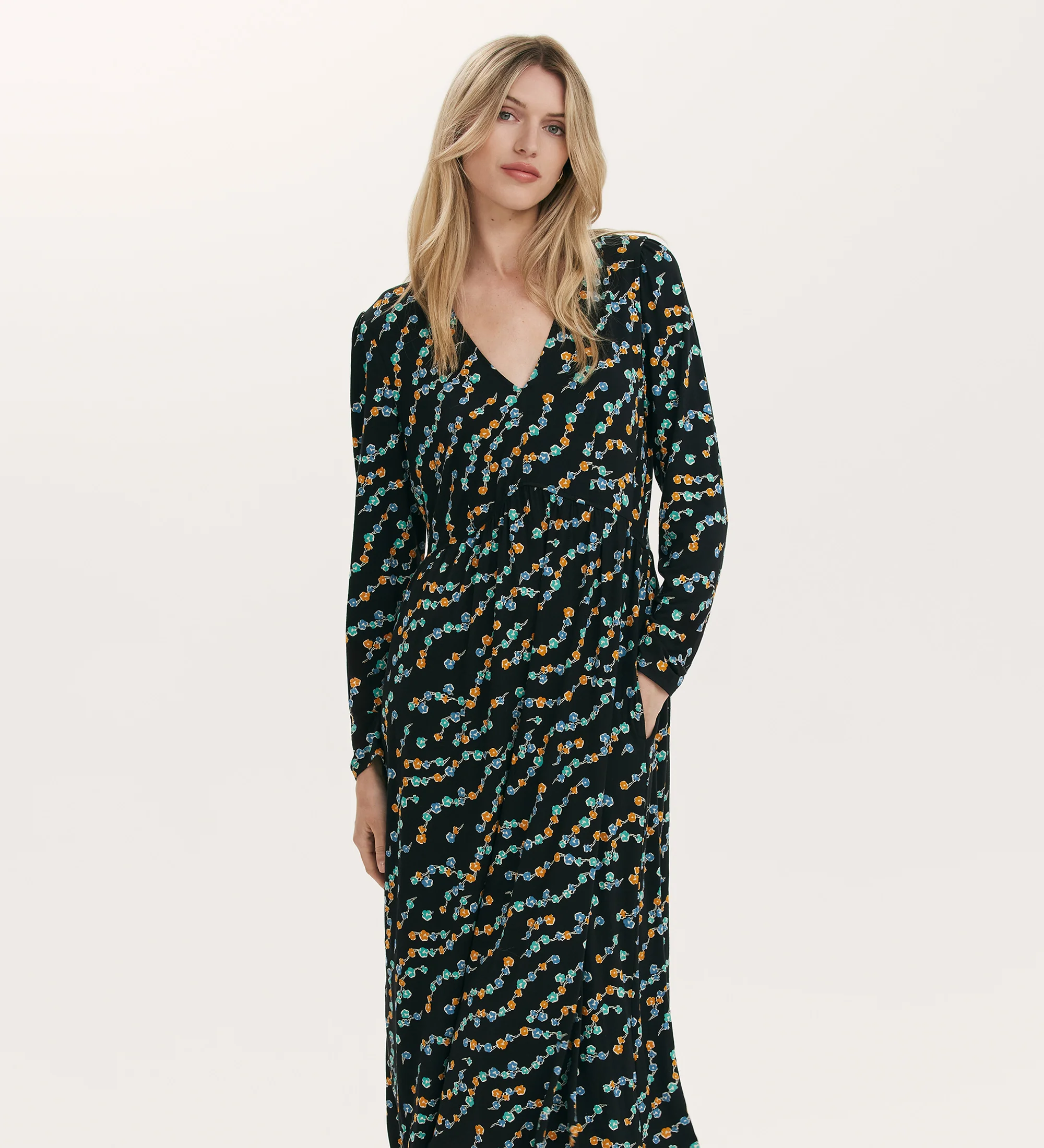 Madelyn Black Rose Bud Midi Dress - Image 3