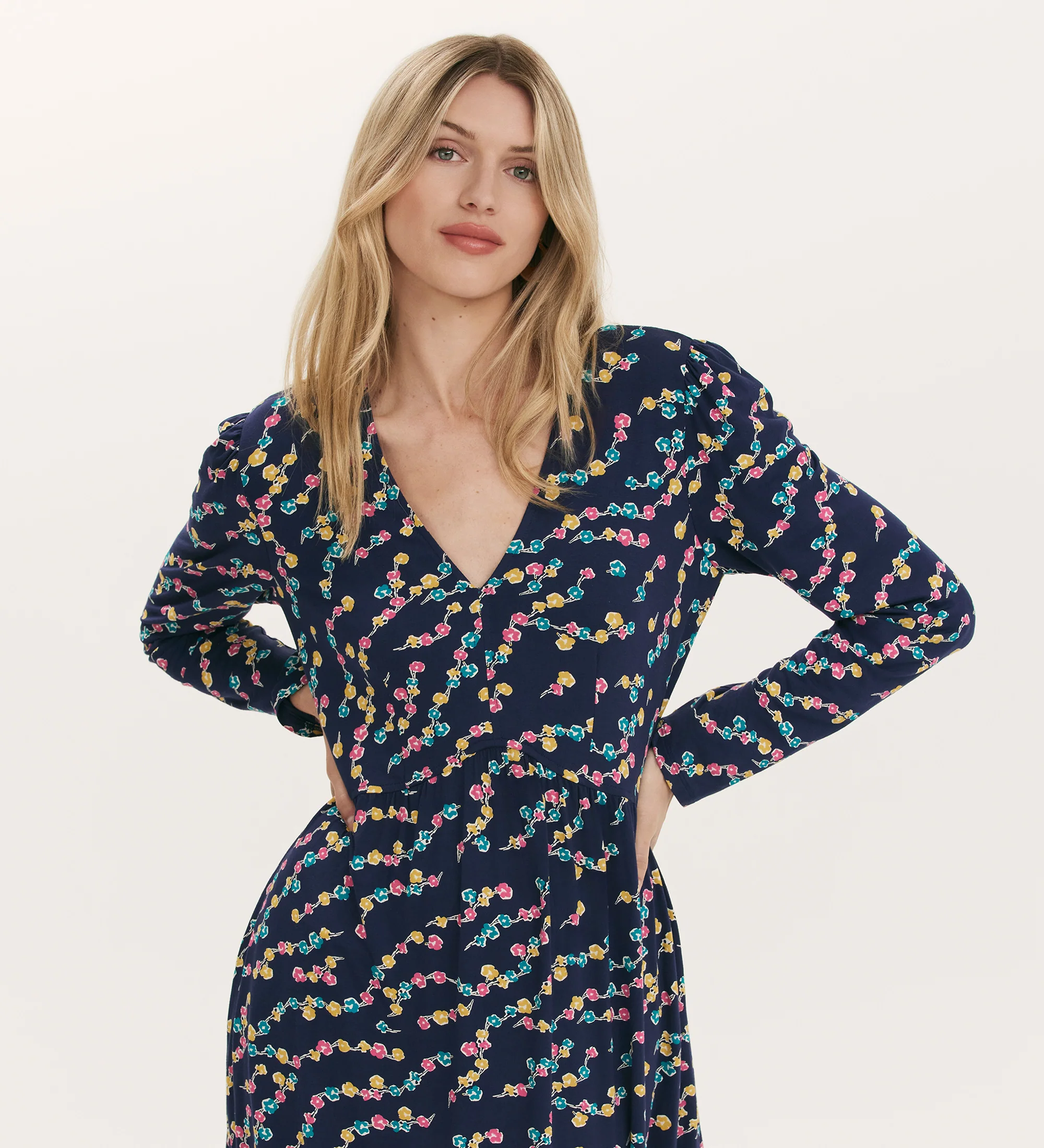 Madelyn Navy Rose Bud Midi Dress - Image 2