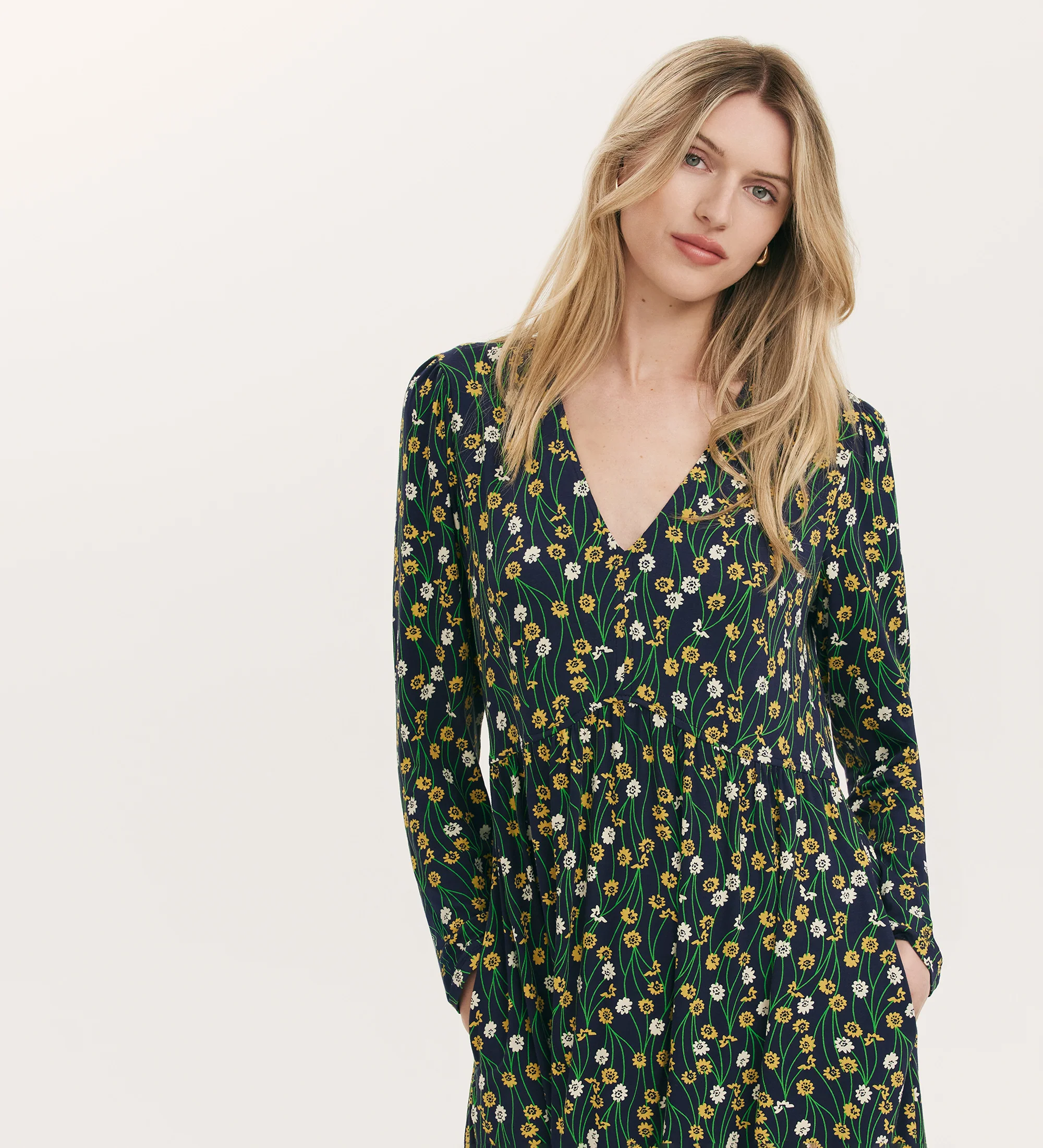 Madelyn Yellow Flower Midi Dress - Image 2