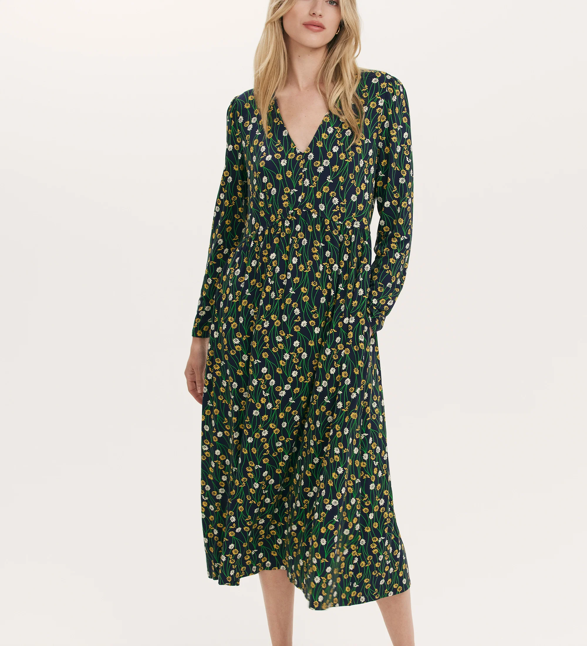 Madelyn Yellow Flower Midi Dress - Image 3