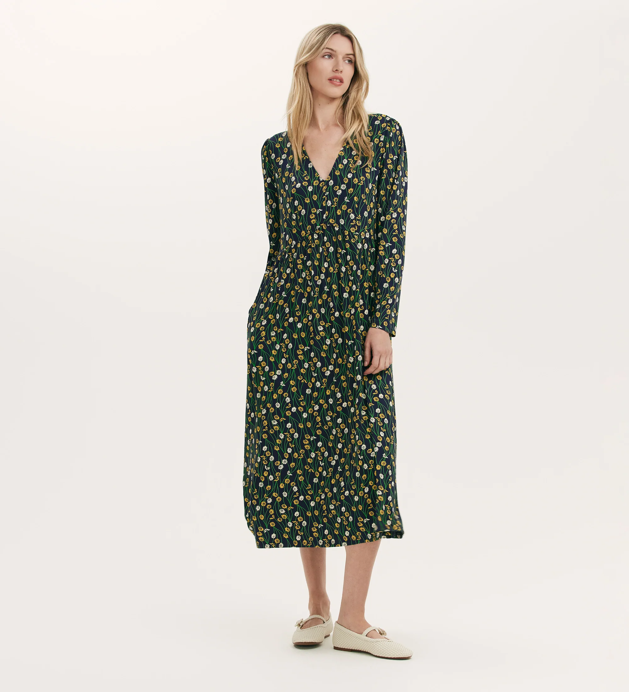 Madelyn Yellow Flower Midi Dress - Image 4