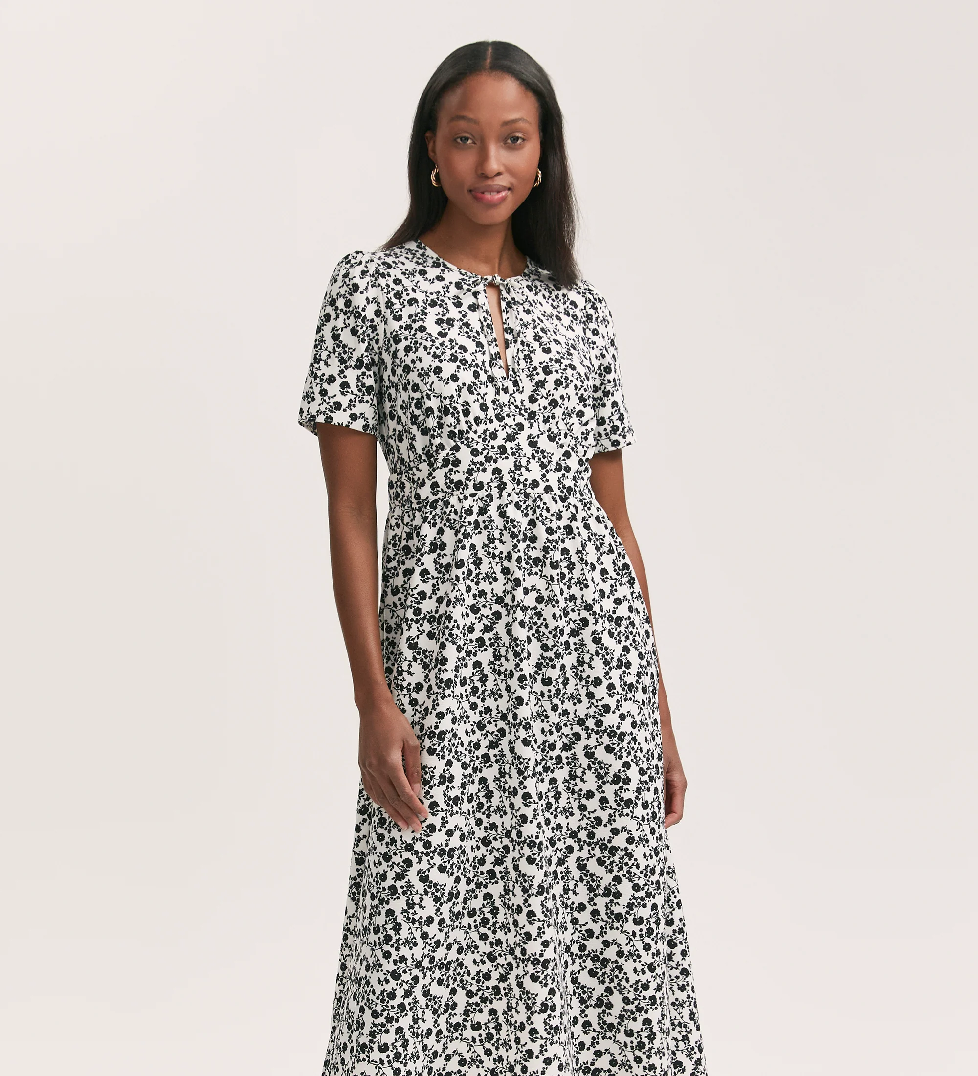 Mairead Ivory Ditsy Crepe Midi Tea Dress - Image 3