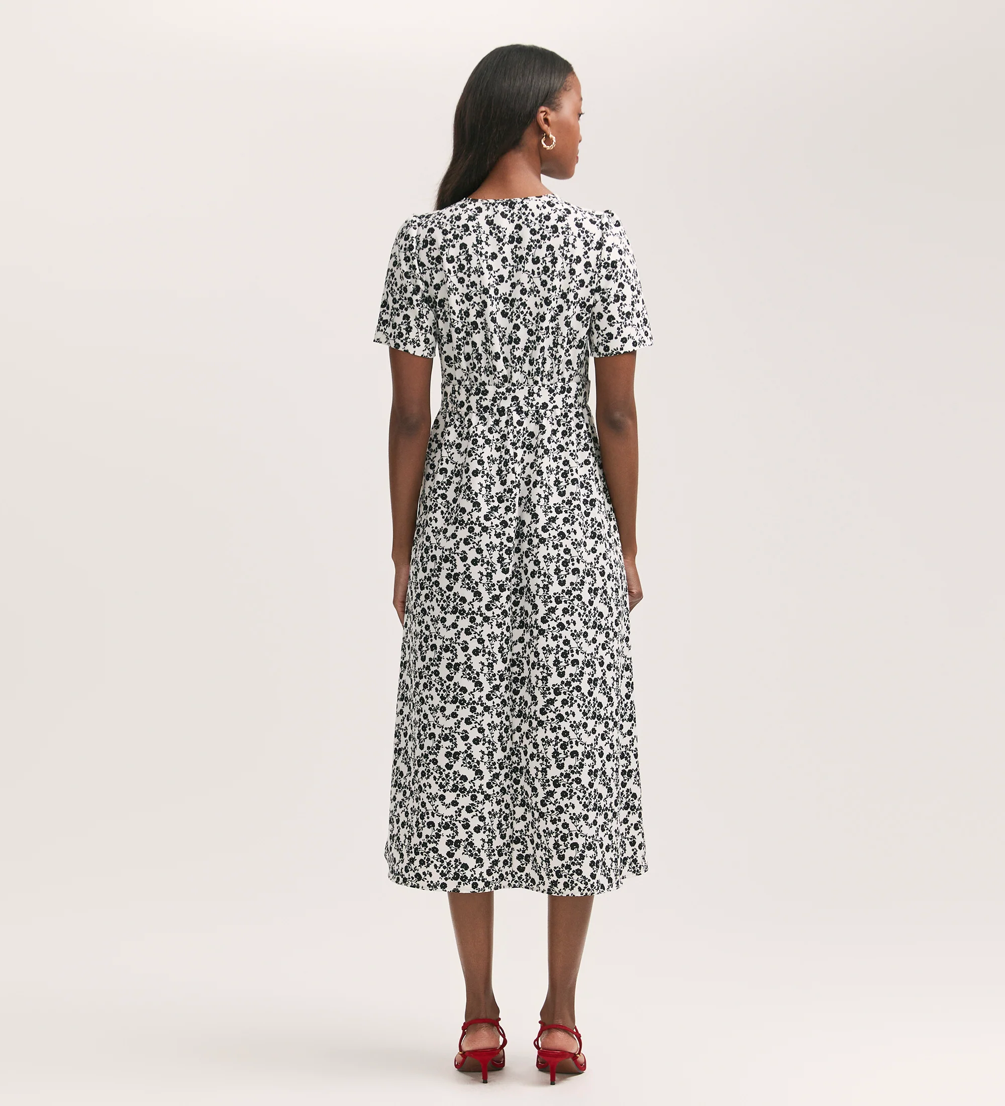 Mairead Ivory Ditsy Crepe Midi Tea Dress - Image 4