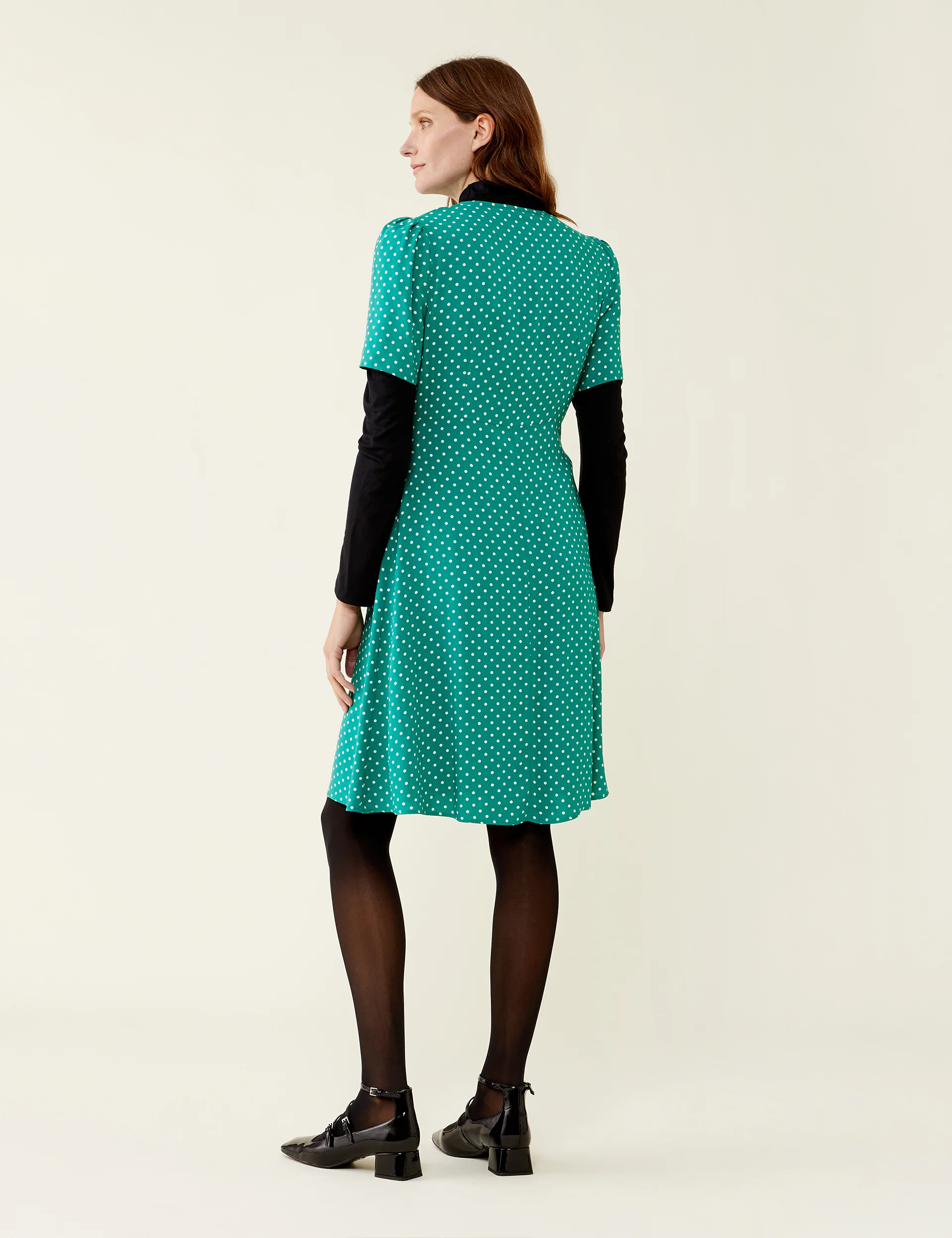 Mala Green Polka Dot Knee Length Dress - Image 4