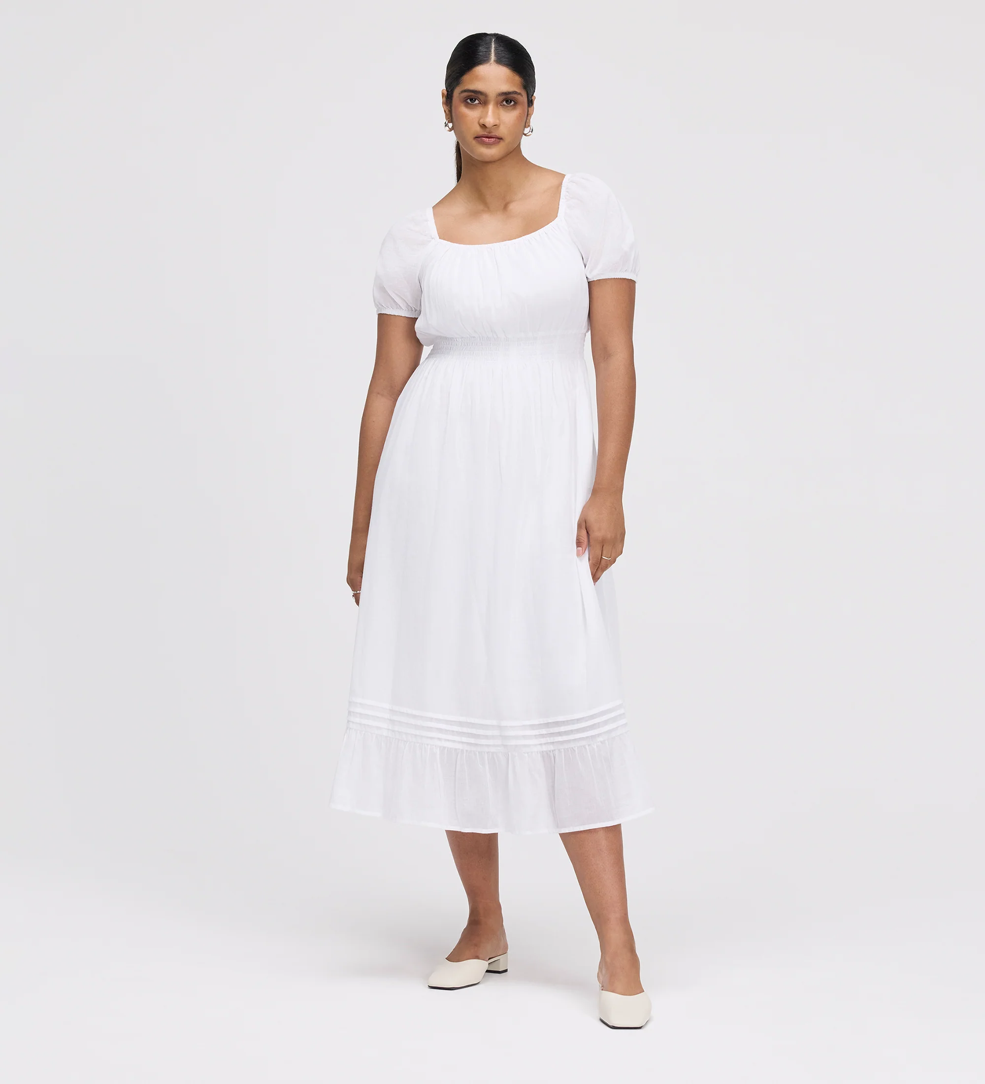 Mandy White Cotton Puff Sleeves Square Neck Midi Dress - Image 3