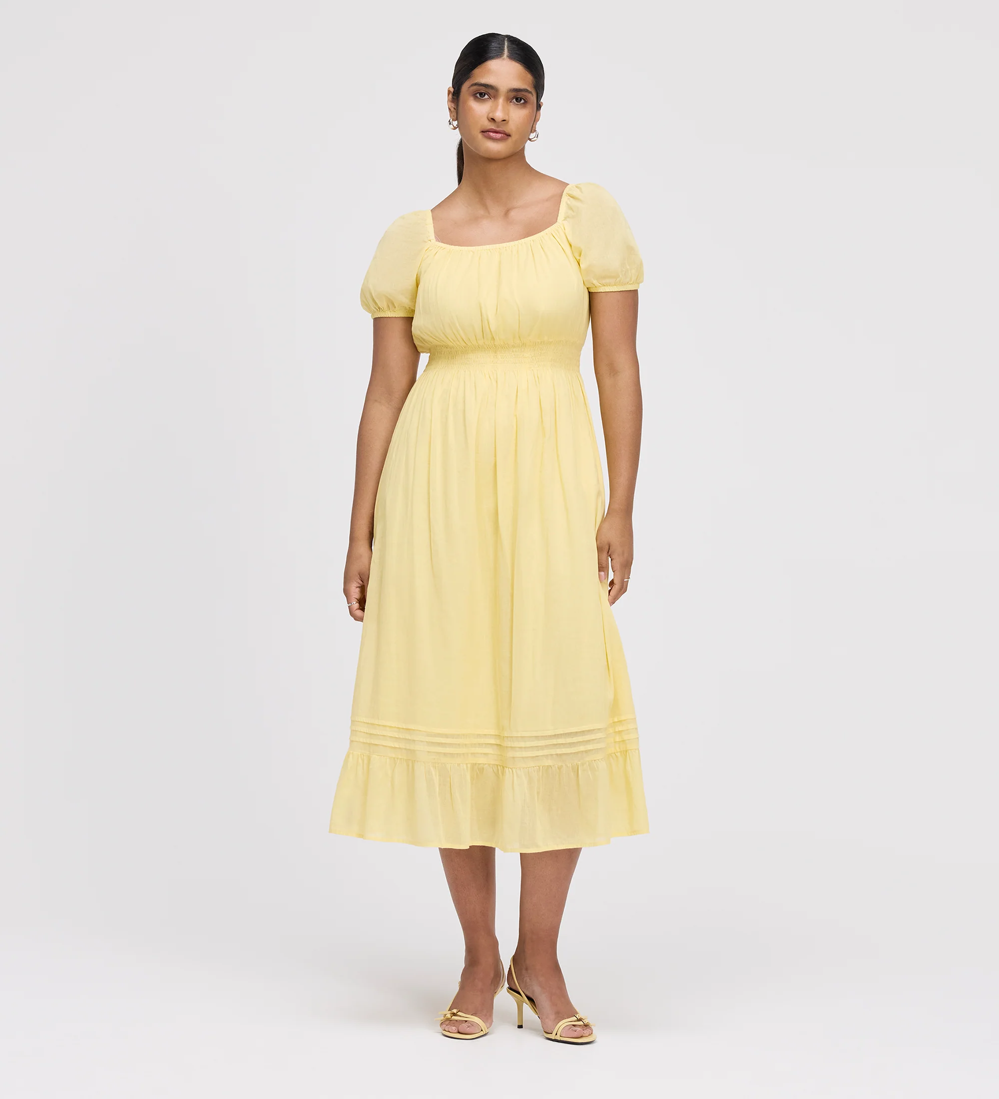 Mandy Yellow Cotton Puff Sleeves Square Neck Midi Dress - Image 3