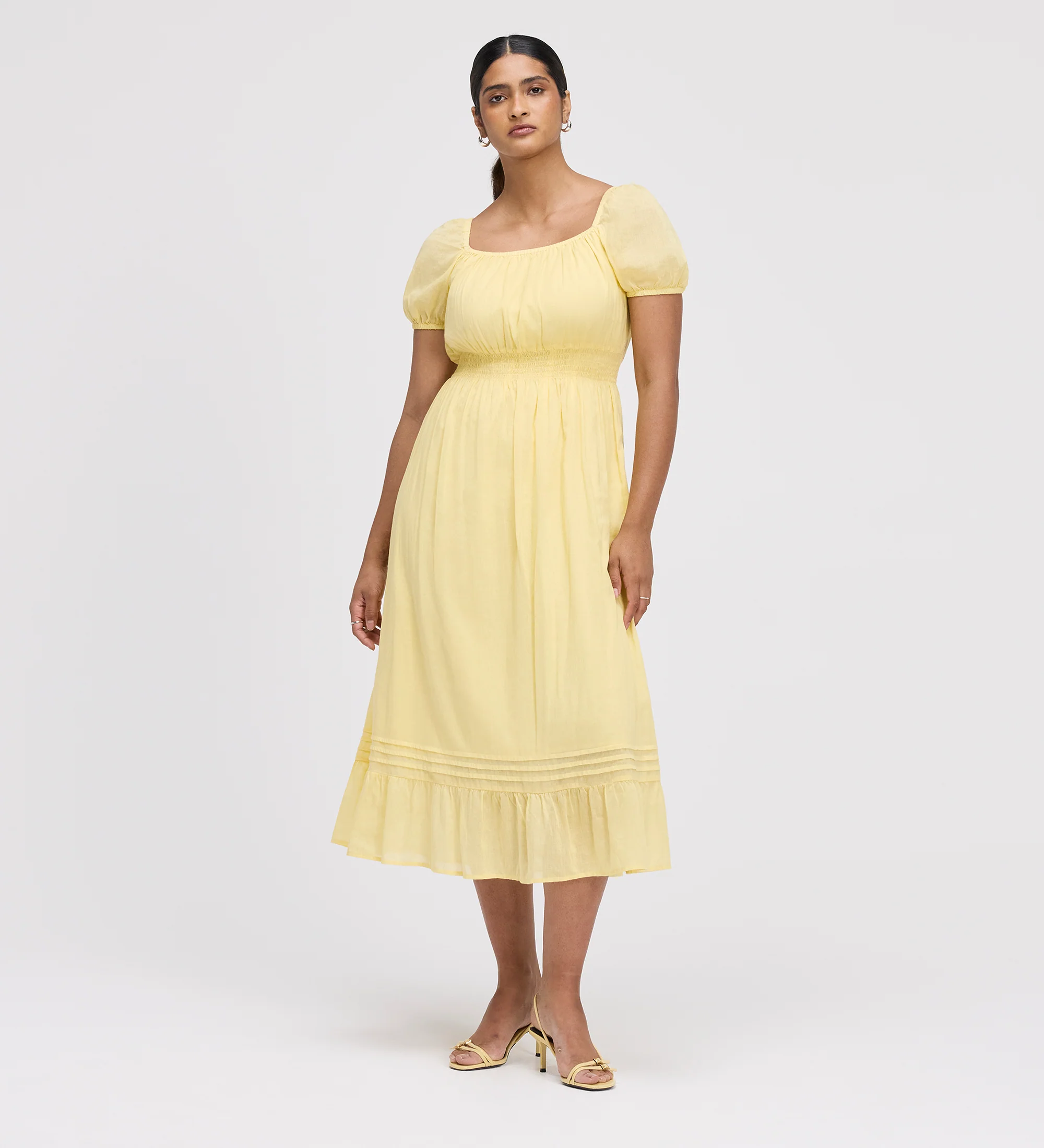 Mandy Yellow Cotton Puff Sleeves Square Neck Midi Dress - Image 4