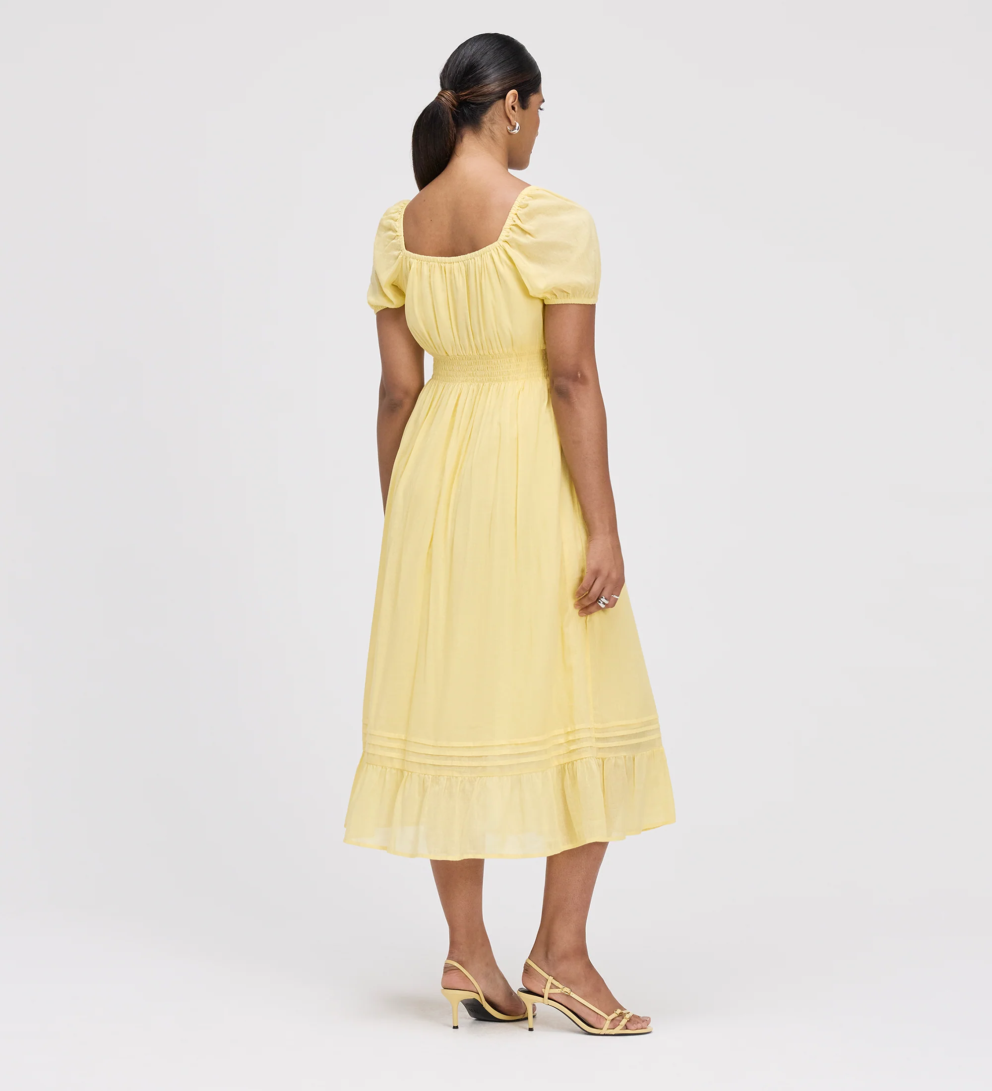 Mandy Yellow Cotton Puff Sleeves Square Neck Midi Dress - Image 5