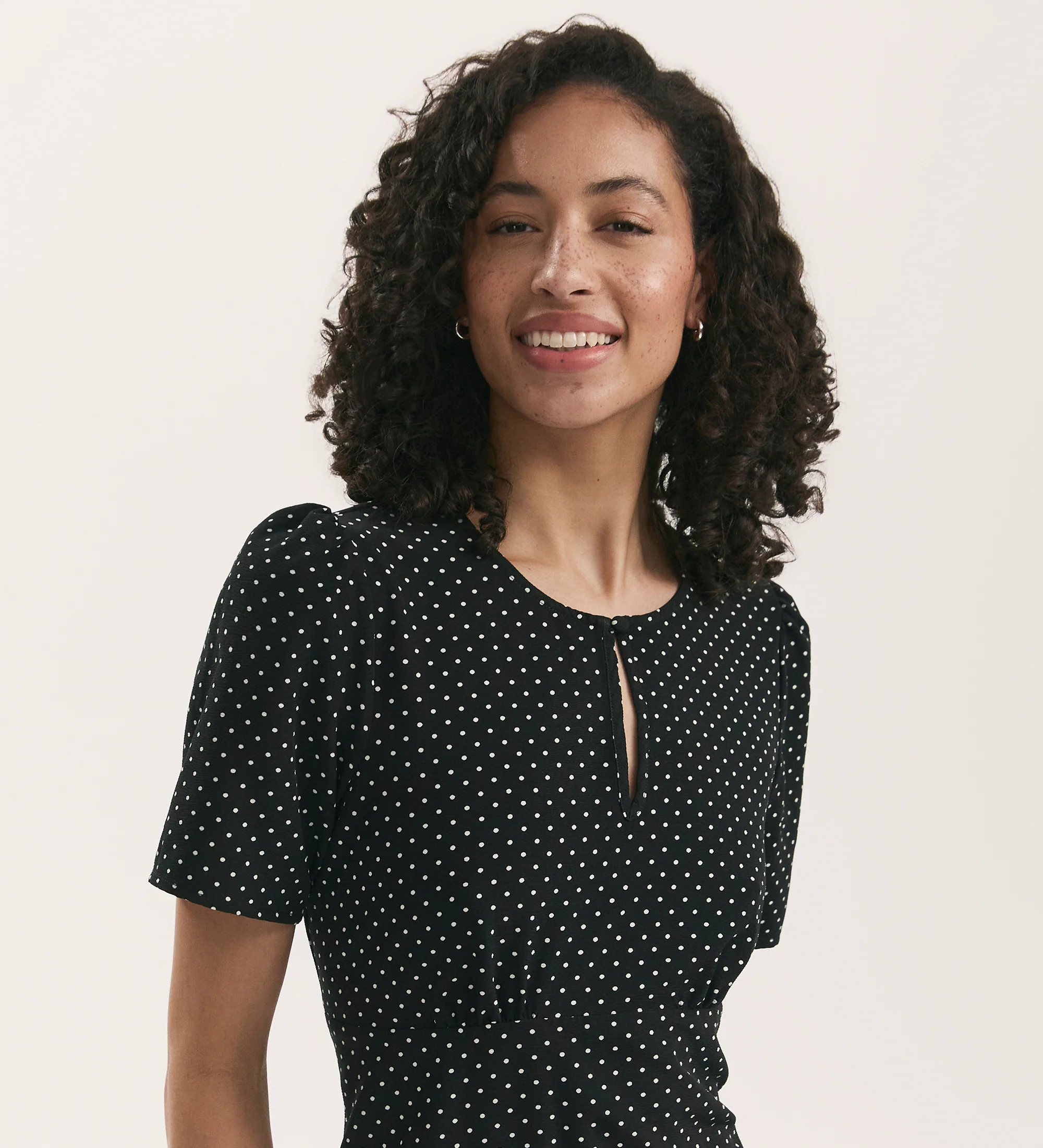 Marie Black Polka Dot Crepe Midi Tea Dress - Image 2