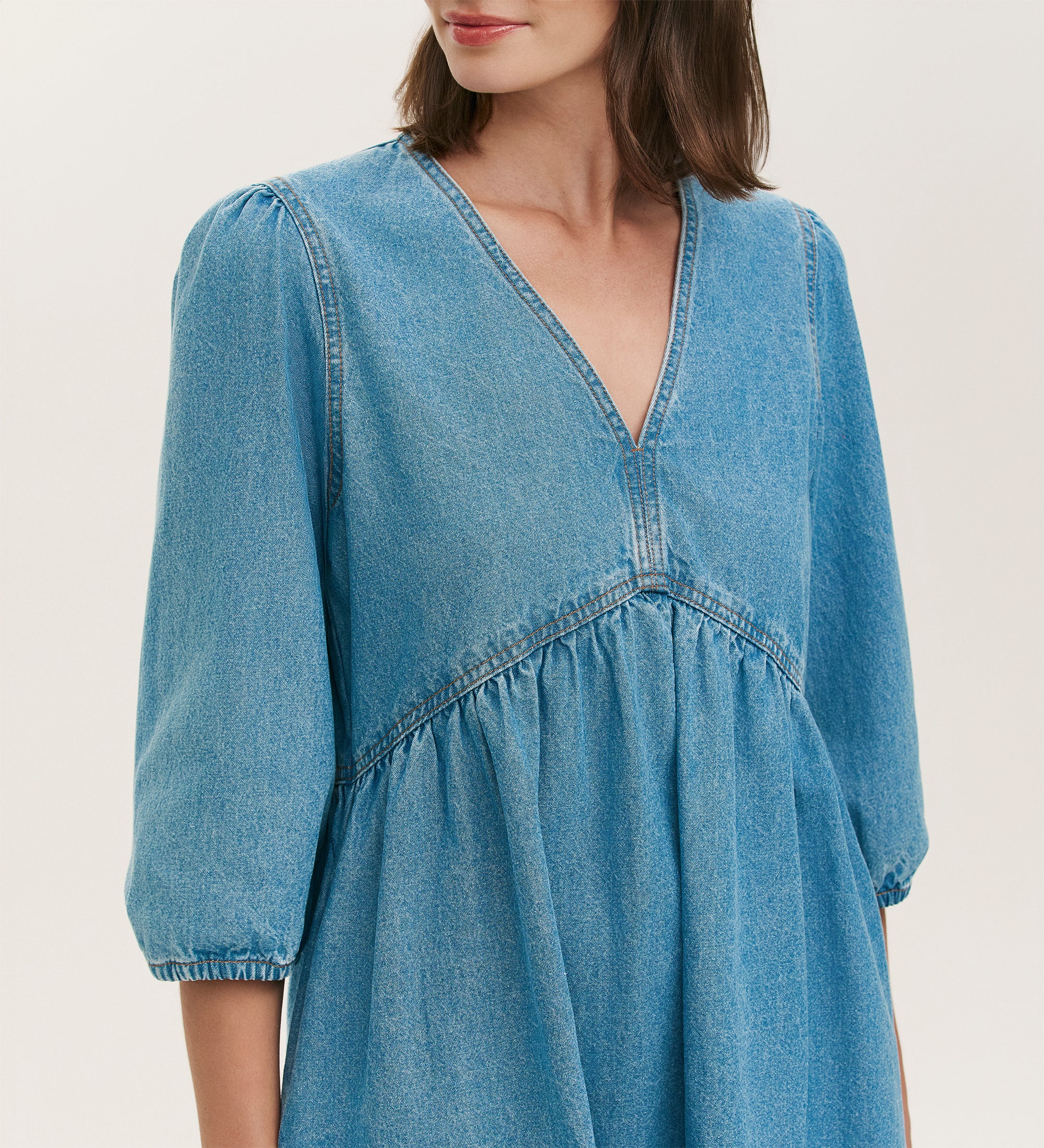 Marilyn Light Blue Denim Short Dress - Image 3