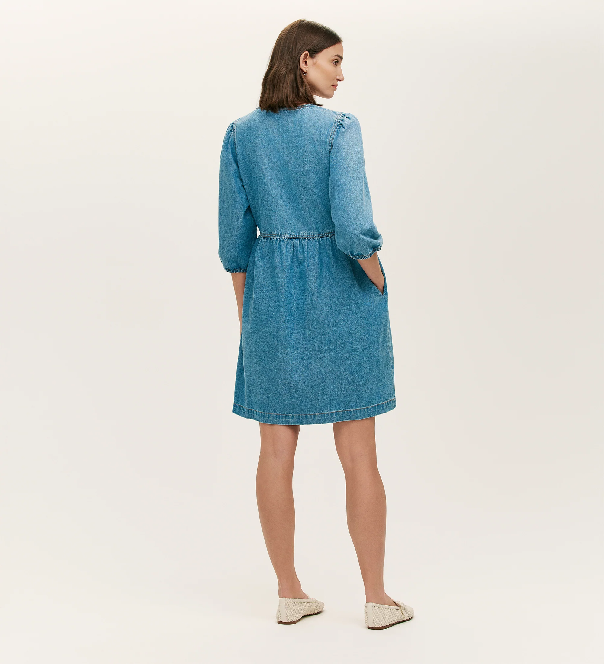 Marilyn Light Blue Denim Short Dress - Image 4
