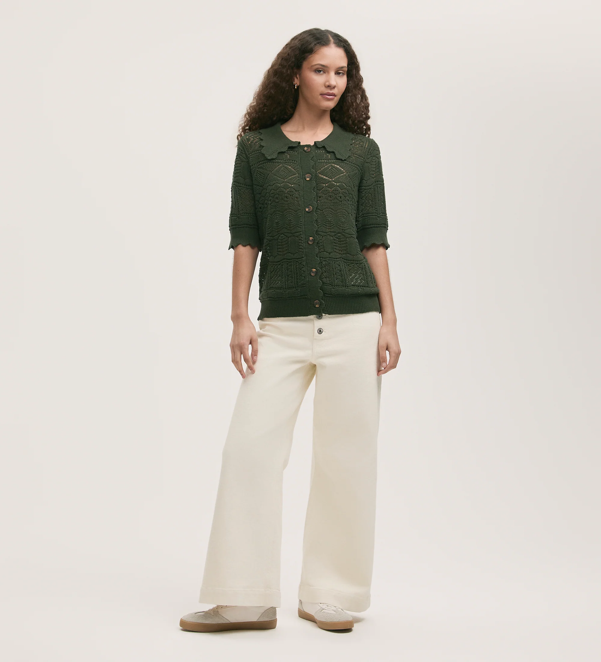 Marlowe Khaki Crochet Cardigan - Image 2
