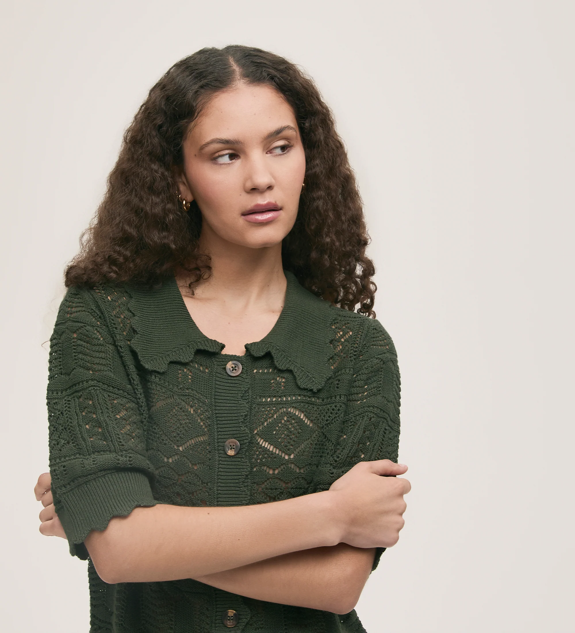 Marlowe Khaki Crochet Cardigan - Image 3