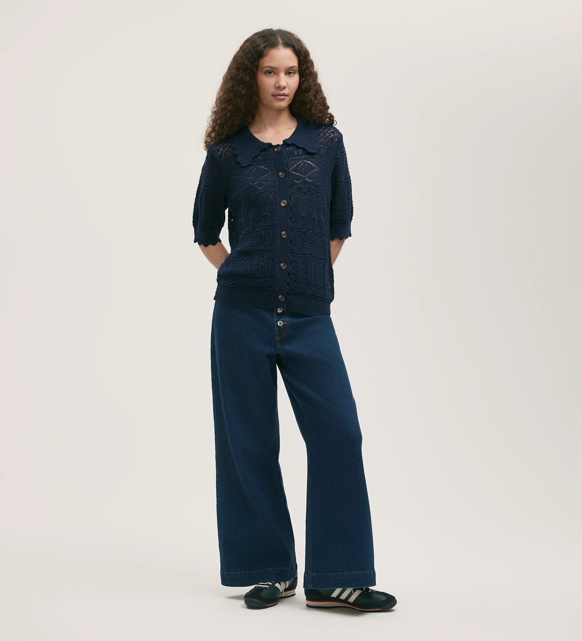 Marlowe Navy Crochet Cardigan - Image 2