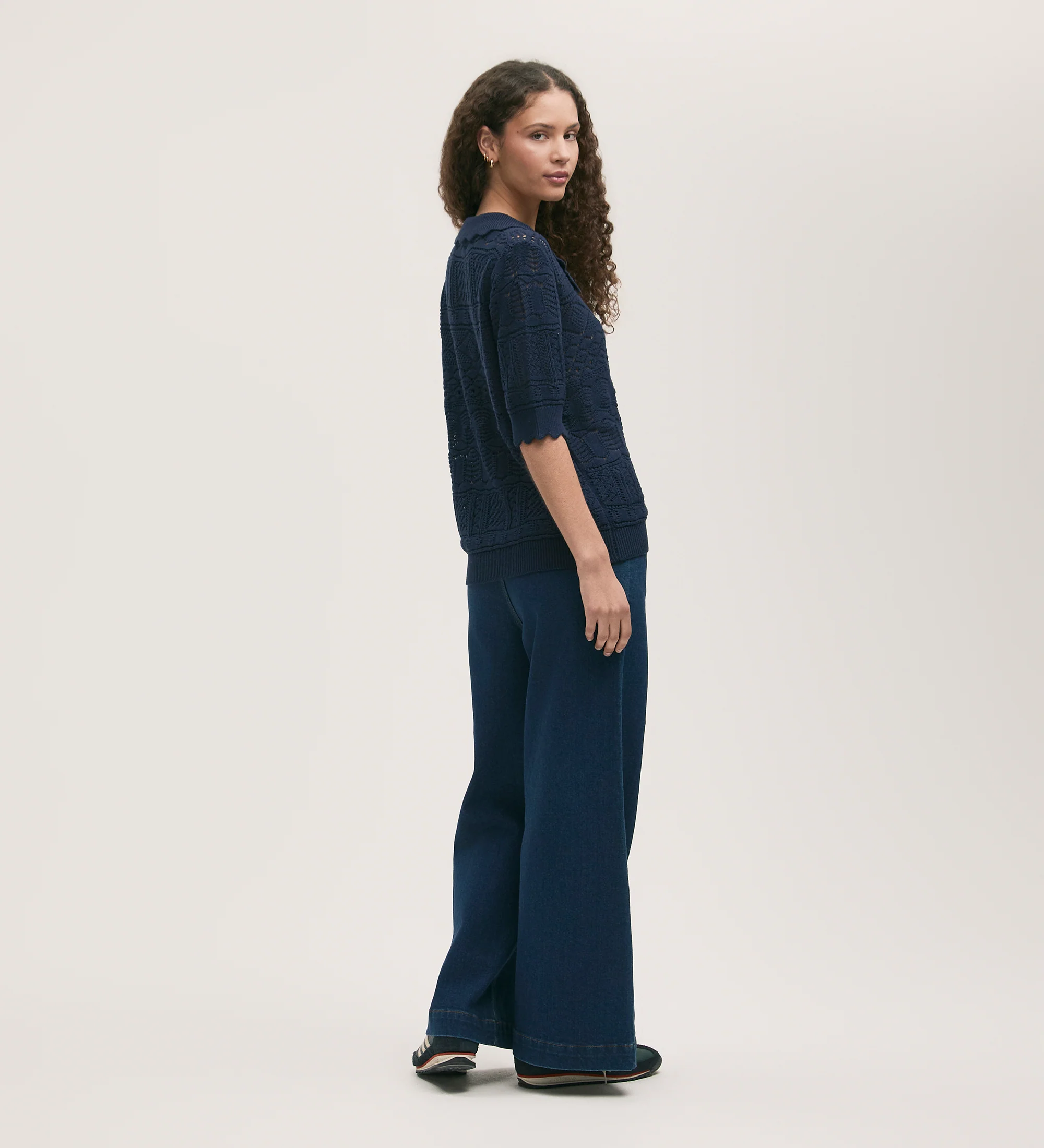 Marlowe Navy Crochet Cardigan - Image 4
