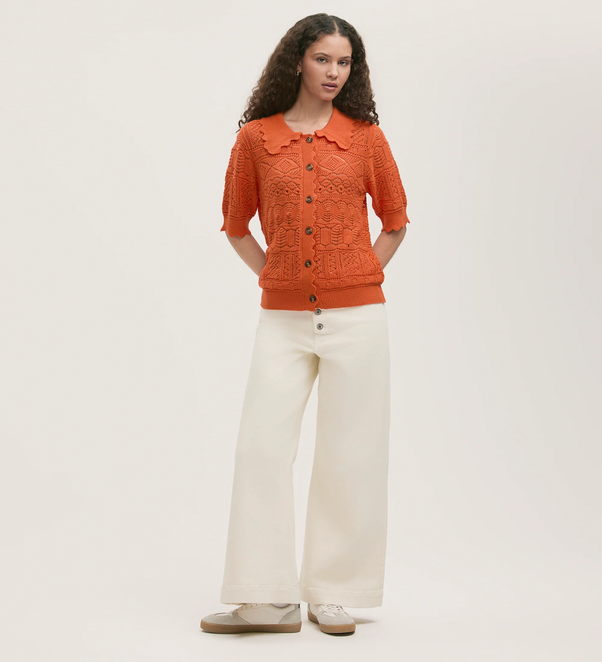 Marlowe Orange Crochet Cardigan - Image 2