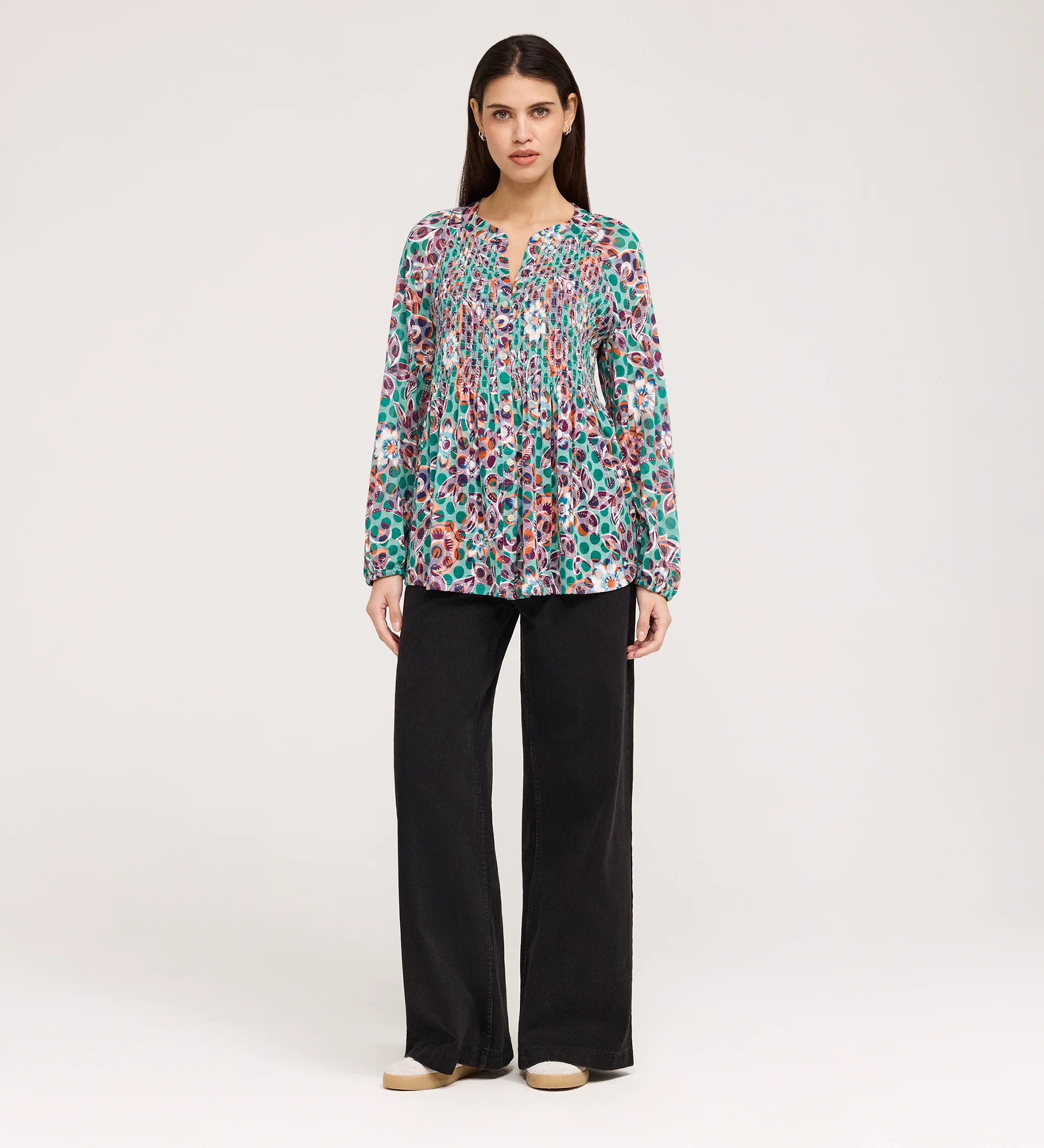 Martha Green Floral Jersey Blouse - Image 2