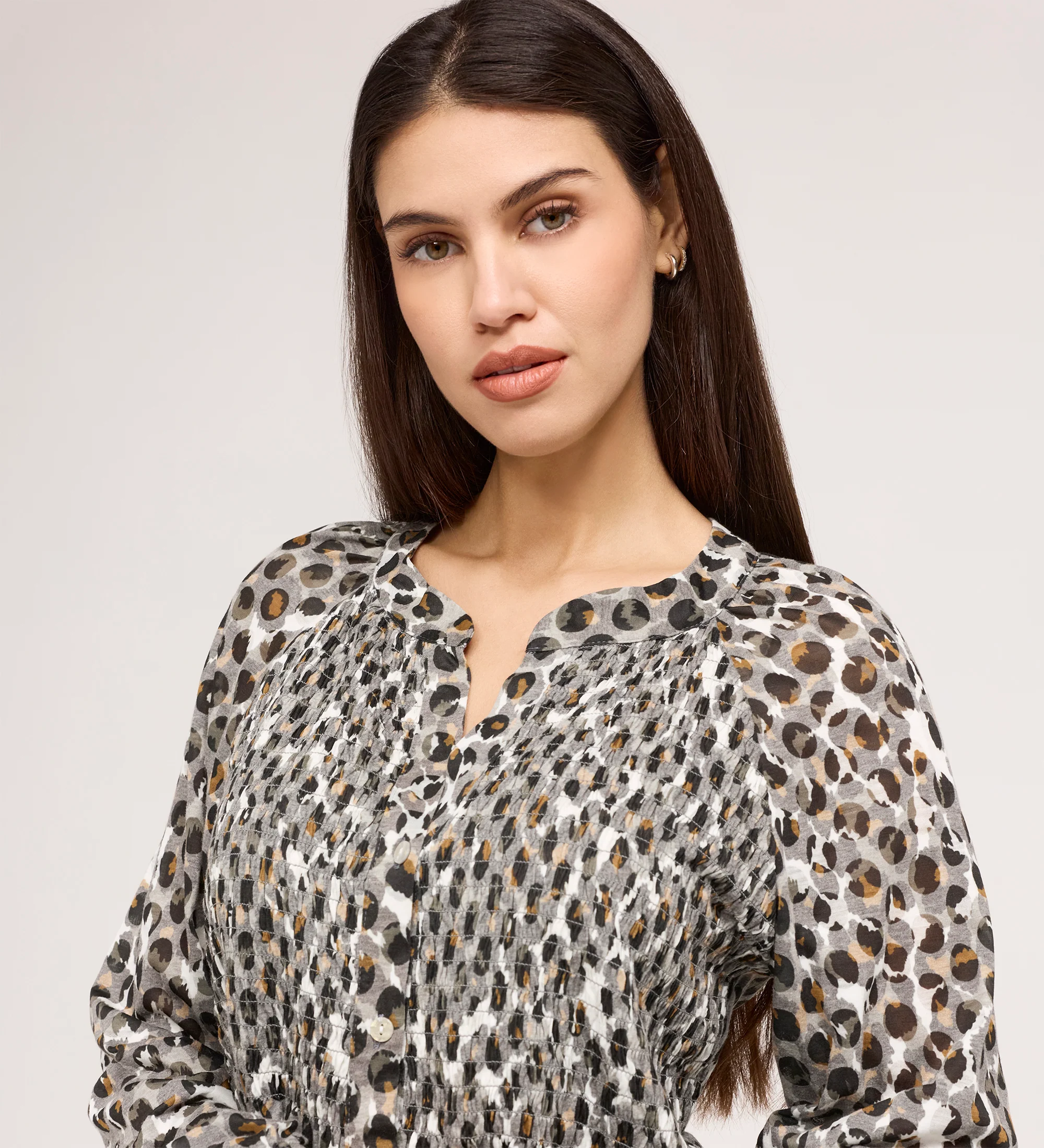 Martha Khaki Animal Jersey Blouse - Image 3