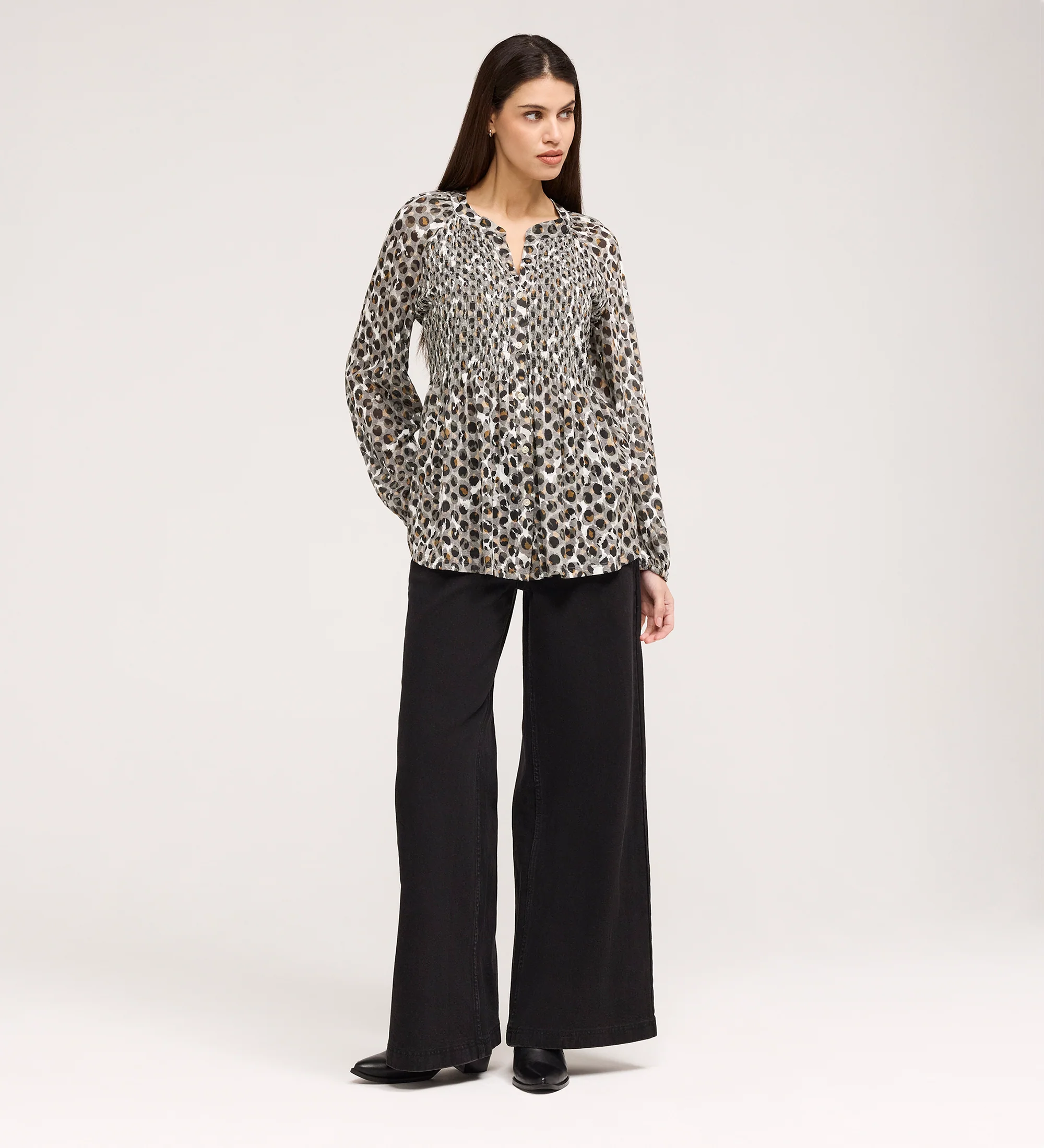 Martha Khaki Animal Jersey Blouse - Image 4