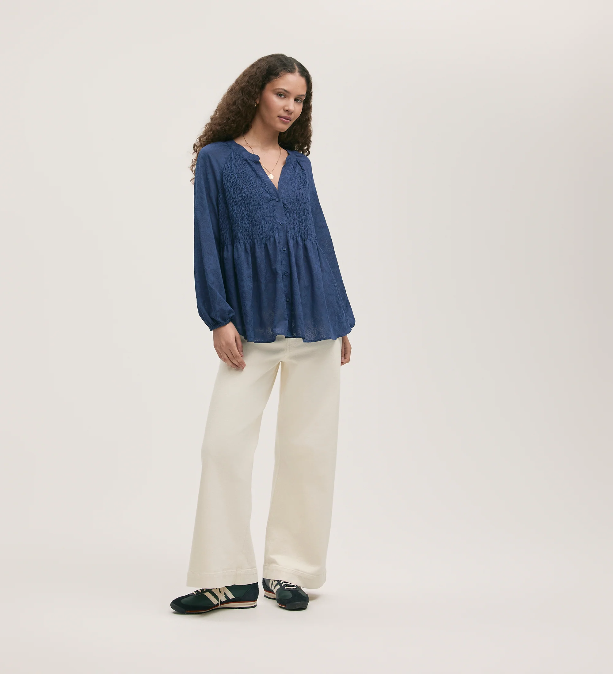 Martha Navy Burnout Blouse - Image 2