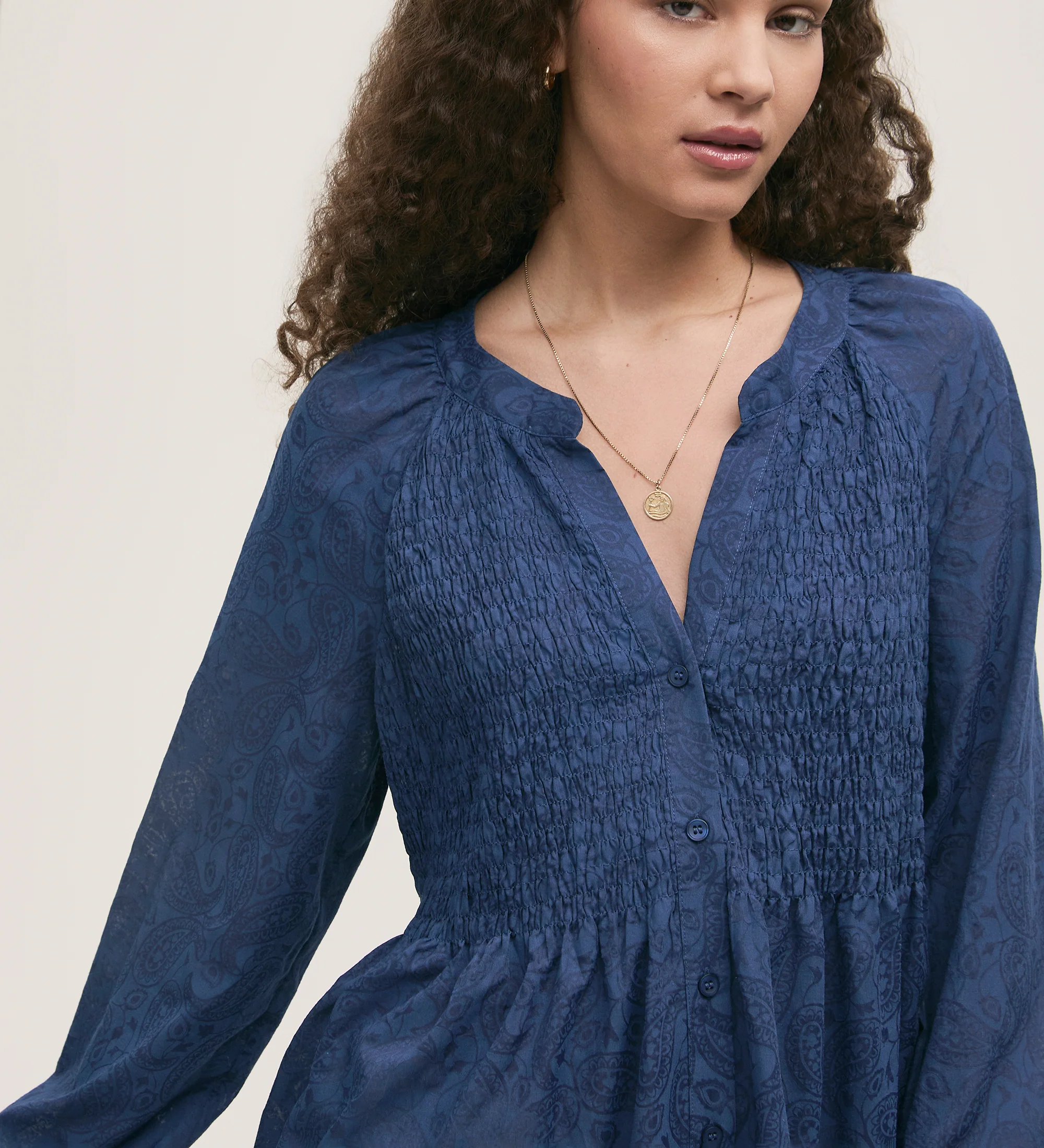 Martha Navy Burnout Blouse - Image 3