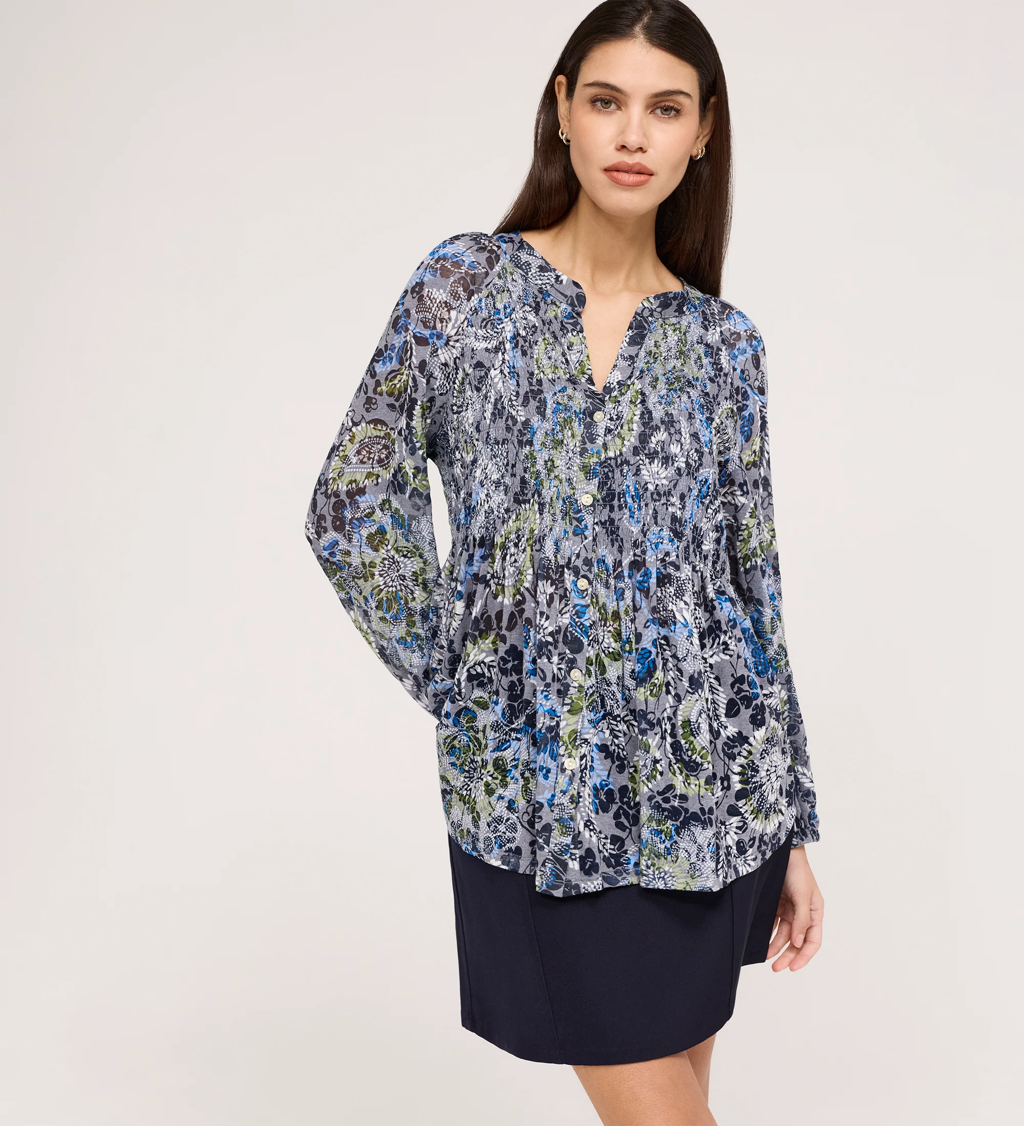 Martha Navy Floral Jersey Blouse