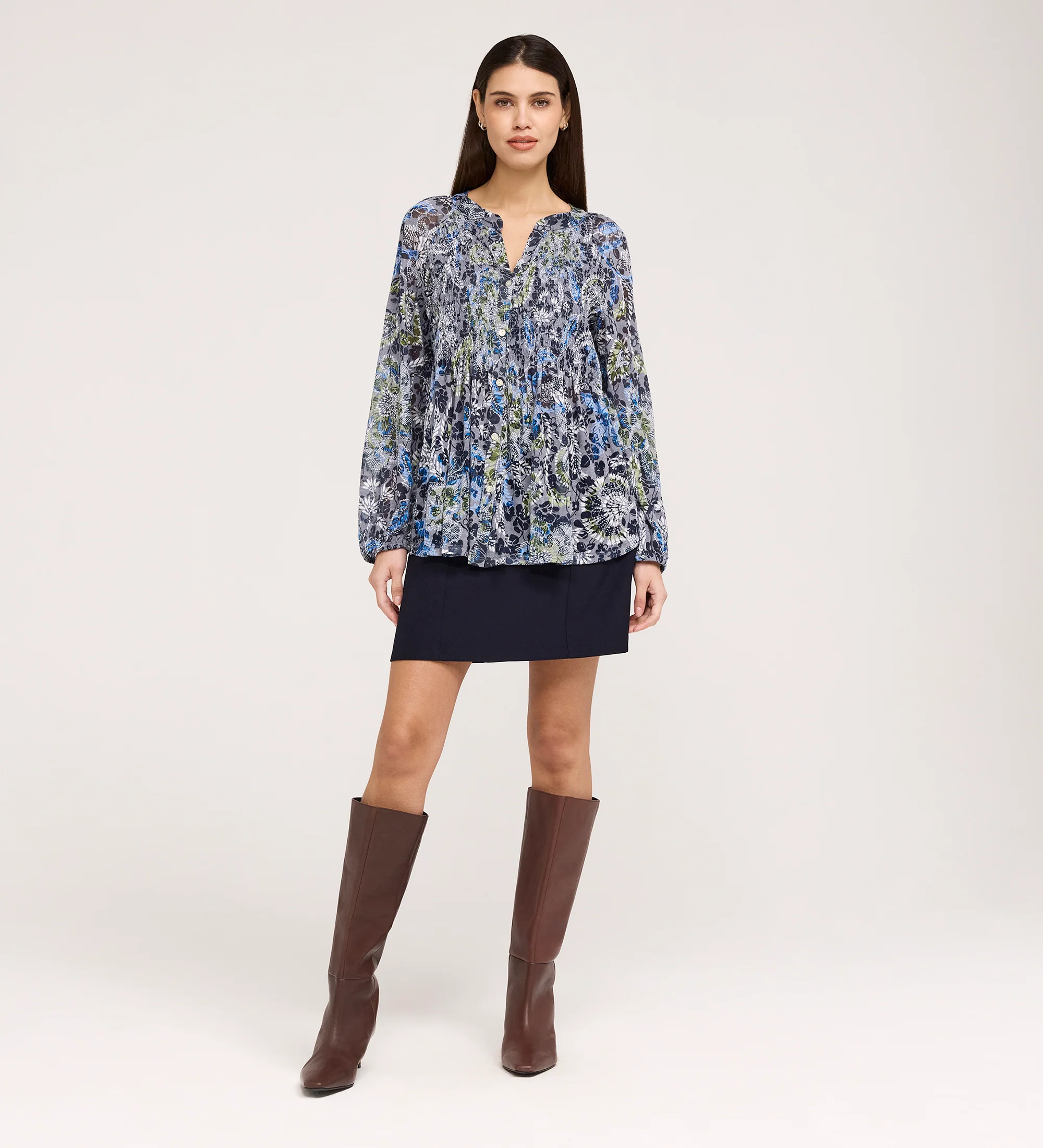 Martha Navy Floral Jersey Blouse - Image 4