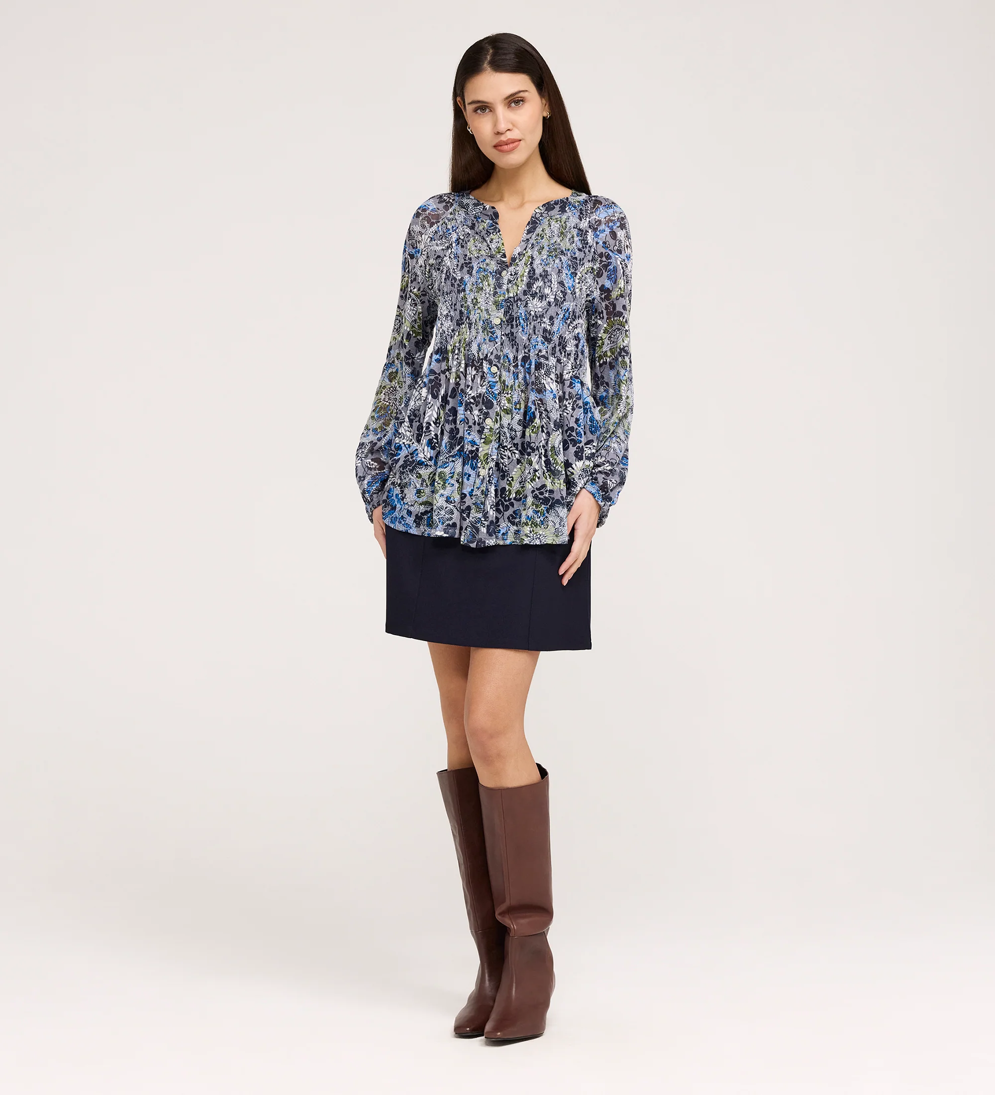 Martha Navy Floral Jersey Blouse - Image 5