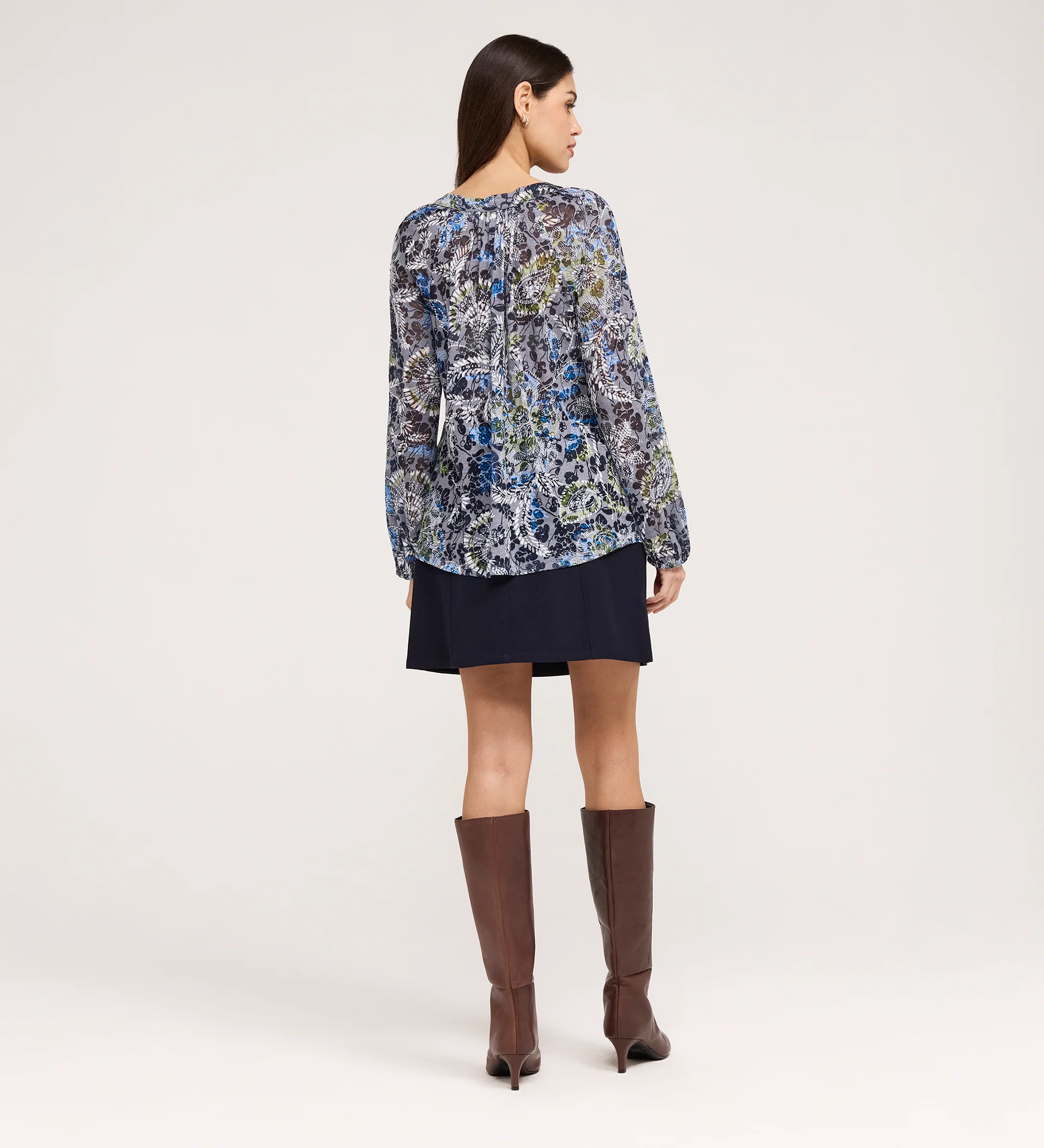 Martha Navy Floral Jersey Blouse - Image 6