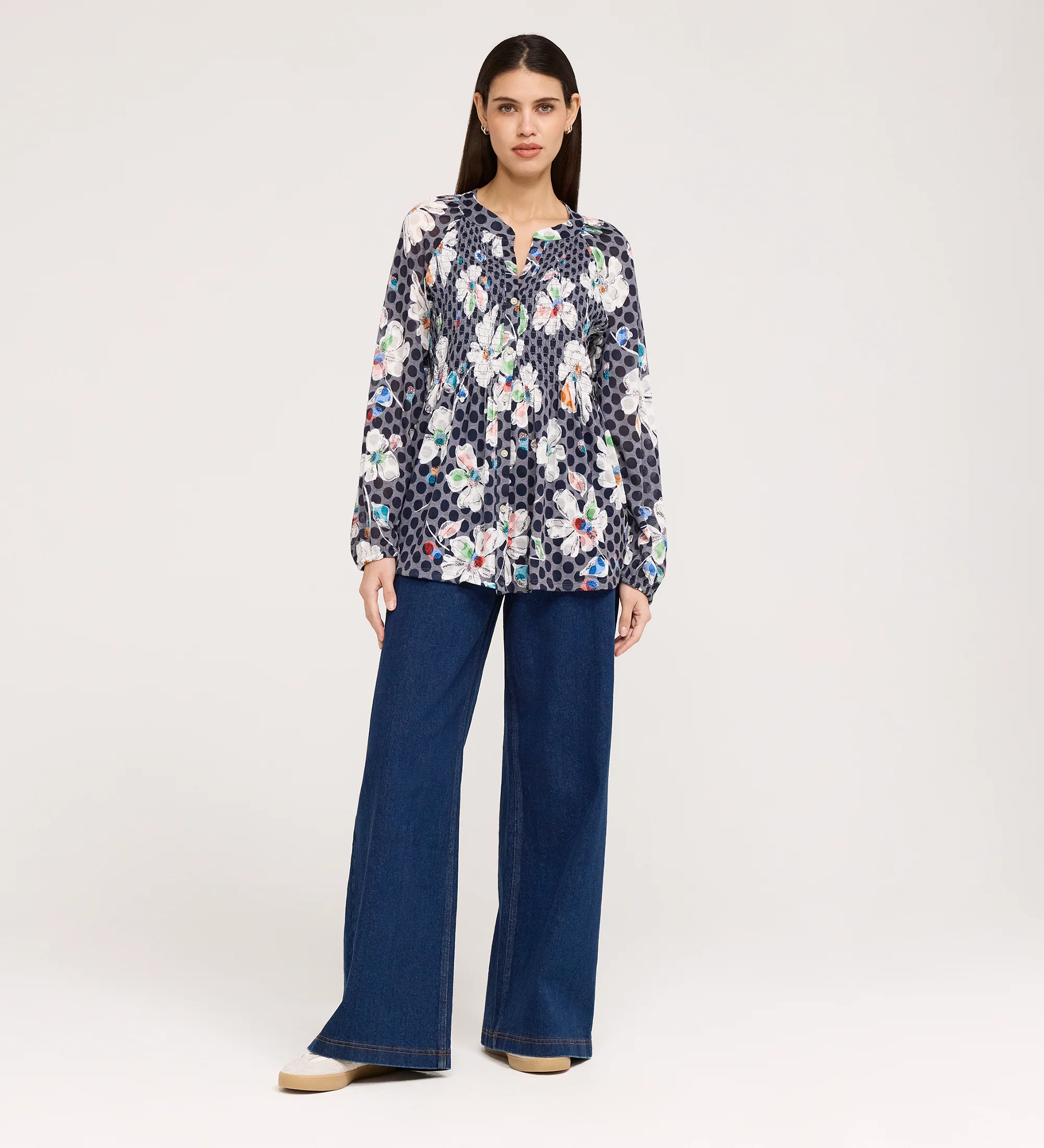 Martha Navy Flower Jersey Blouse - Image 2