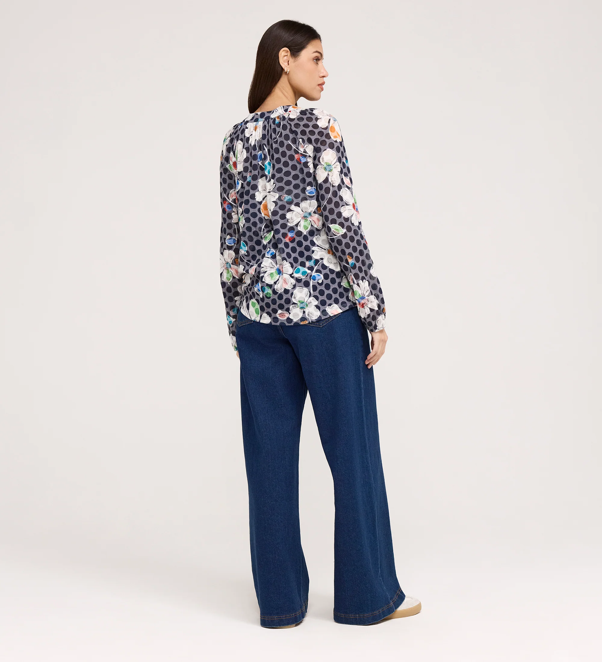 Martha Navy Flower Jersey Blouse - Image 6