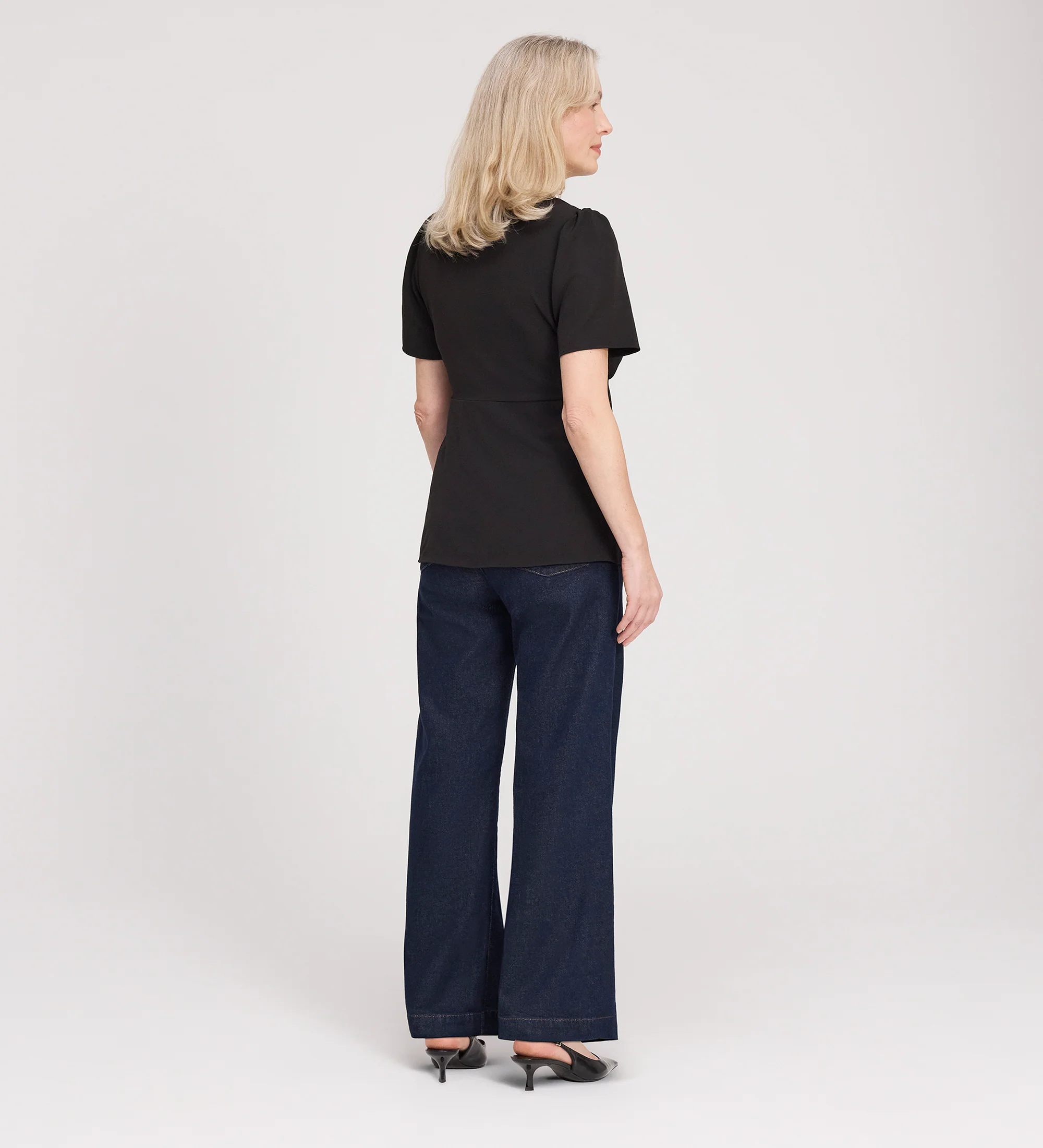 Maryam Black Button Up V-Neck Short Sleeve Top - Image 5