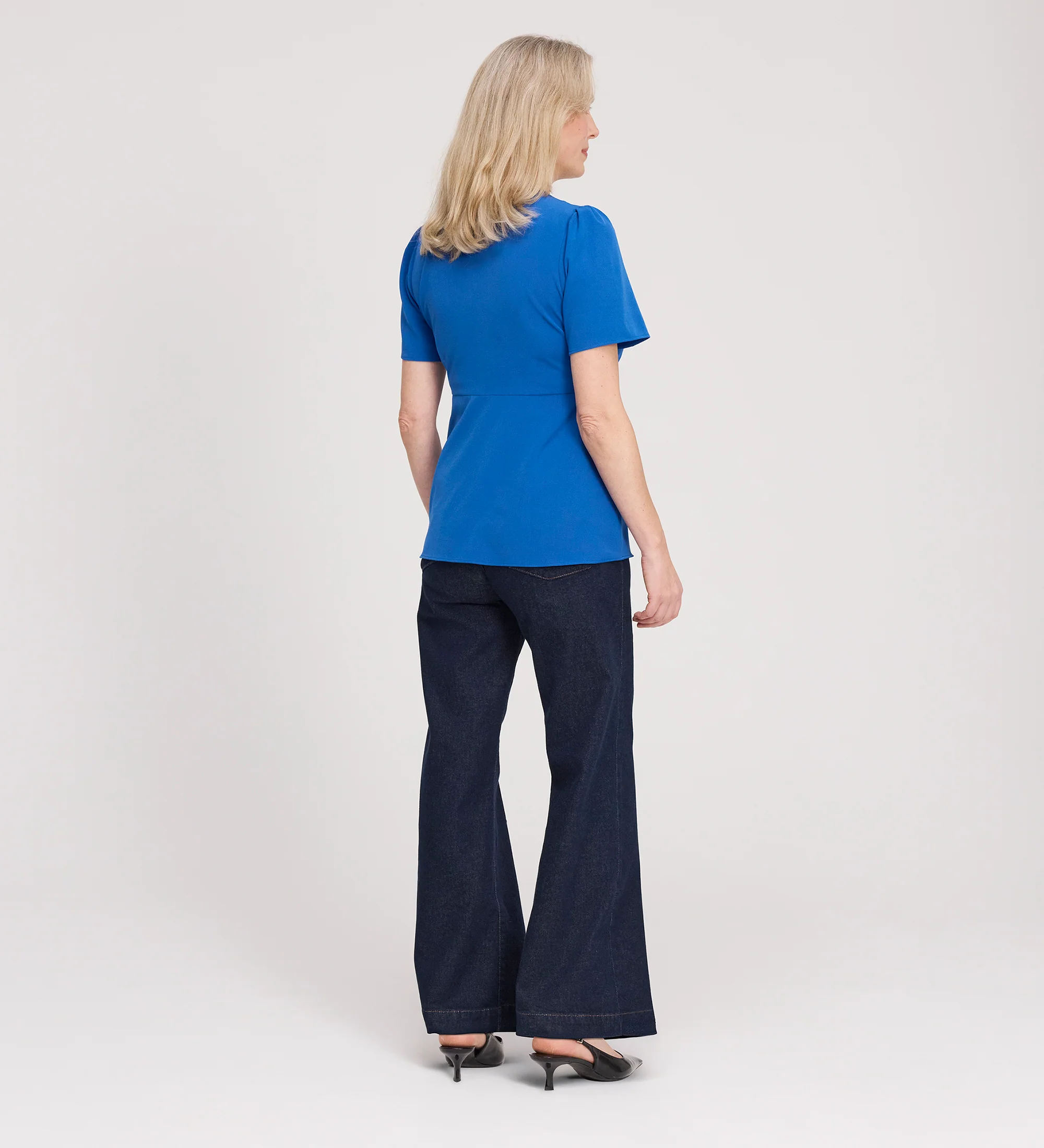 Maryam Cobalt Button Up V-Neck Short Sleeve Top - Image 5