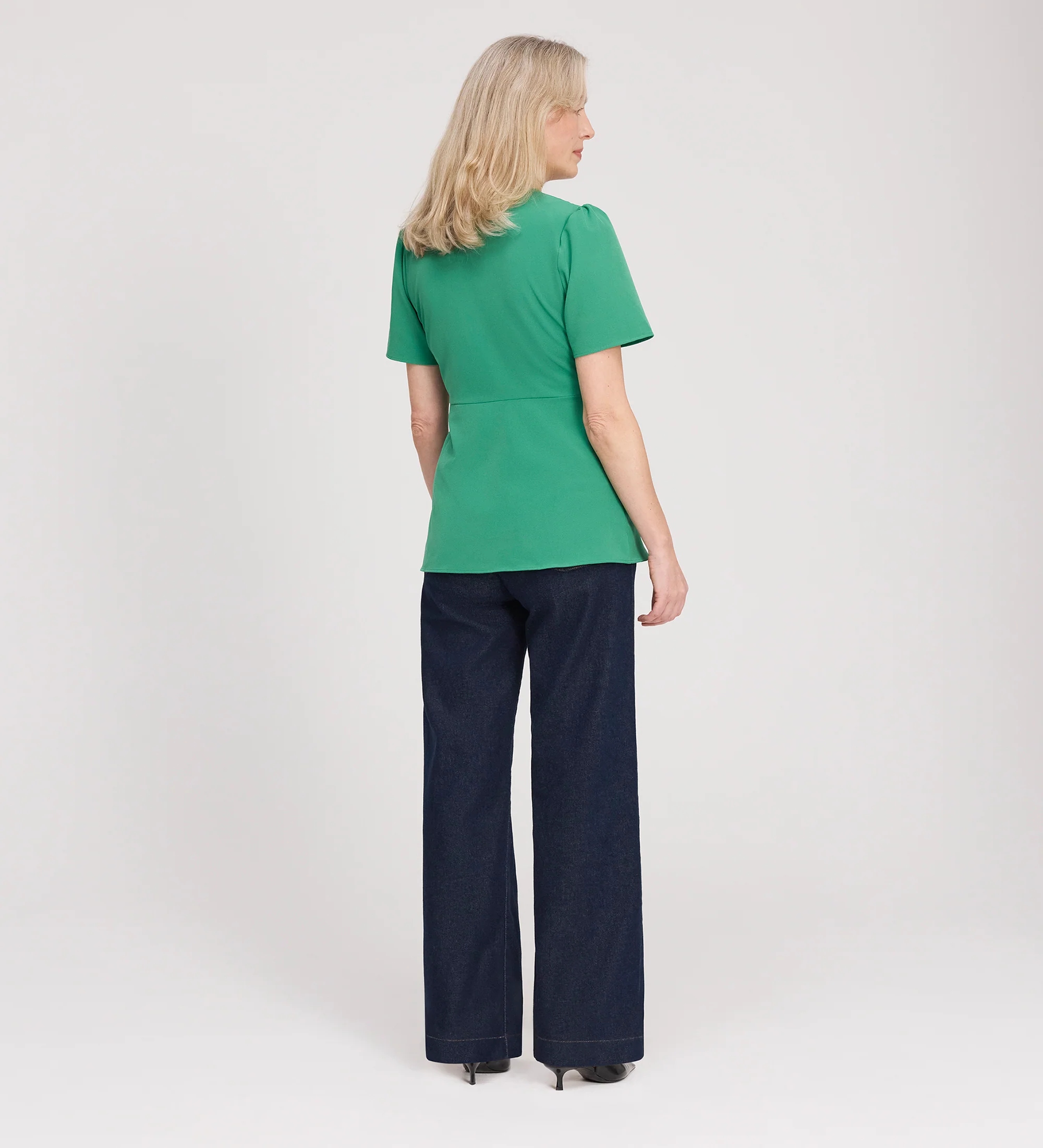 Maryam Green Button Up V-Neck Short Sleeve Top - Image 5