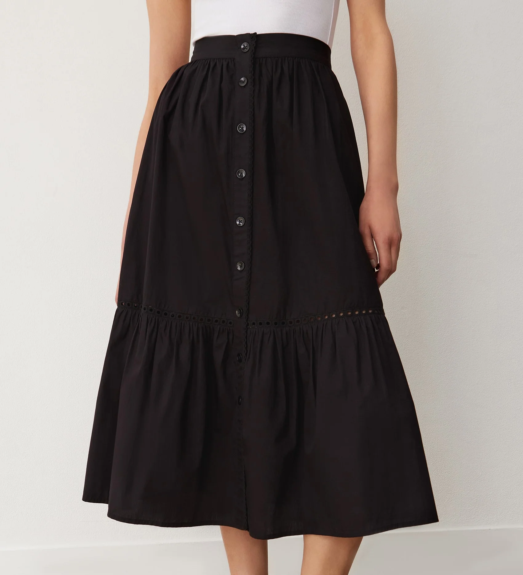 Maura Black Cotton Midi Skirt - Image 2