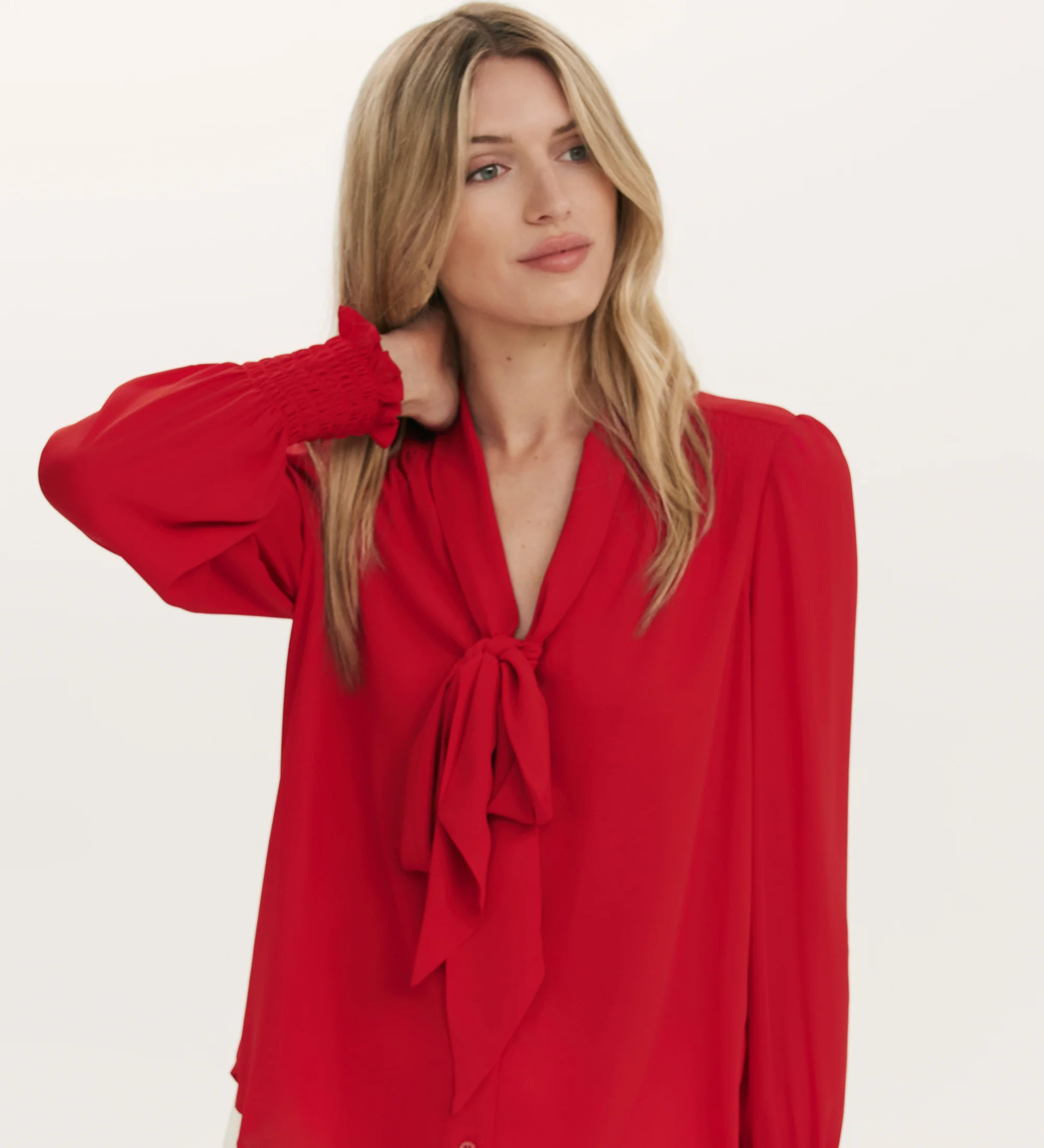 Mavis Red Pussy Bow Chiffon Blouse - Image 3