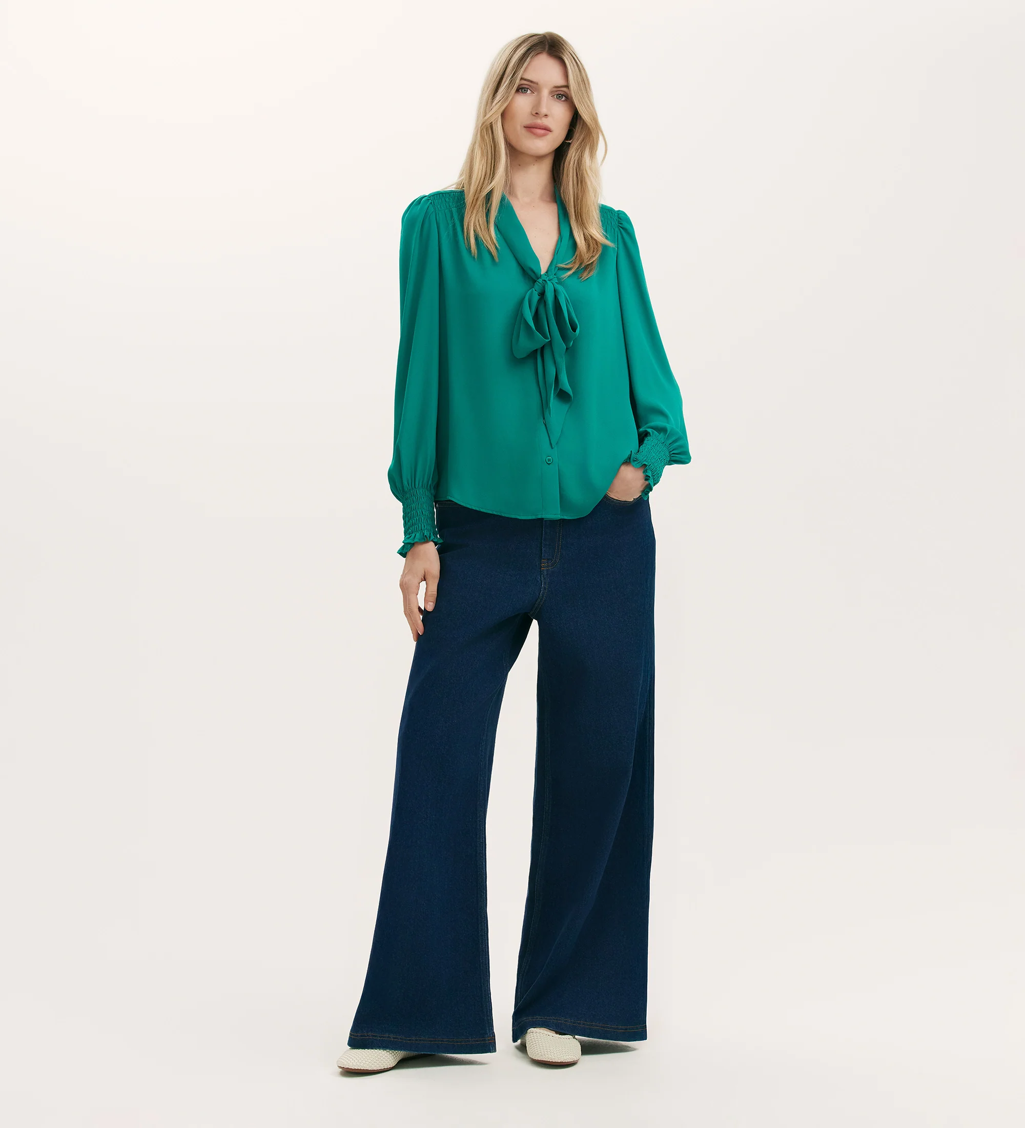 Mavis Turquoise Pussy Bow Chiffon Blouse - Image 4
