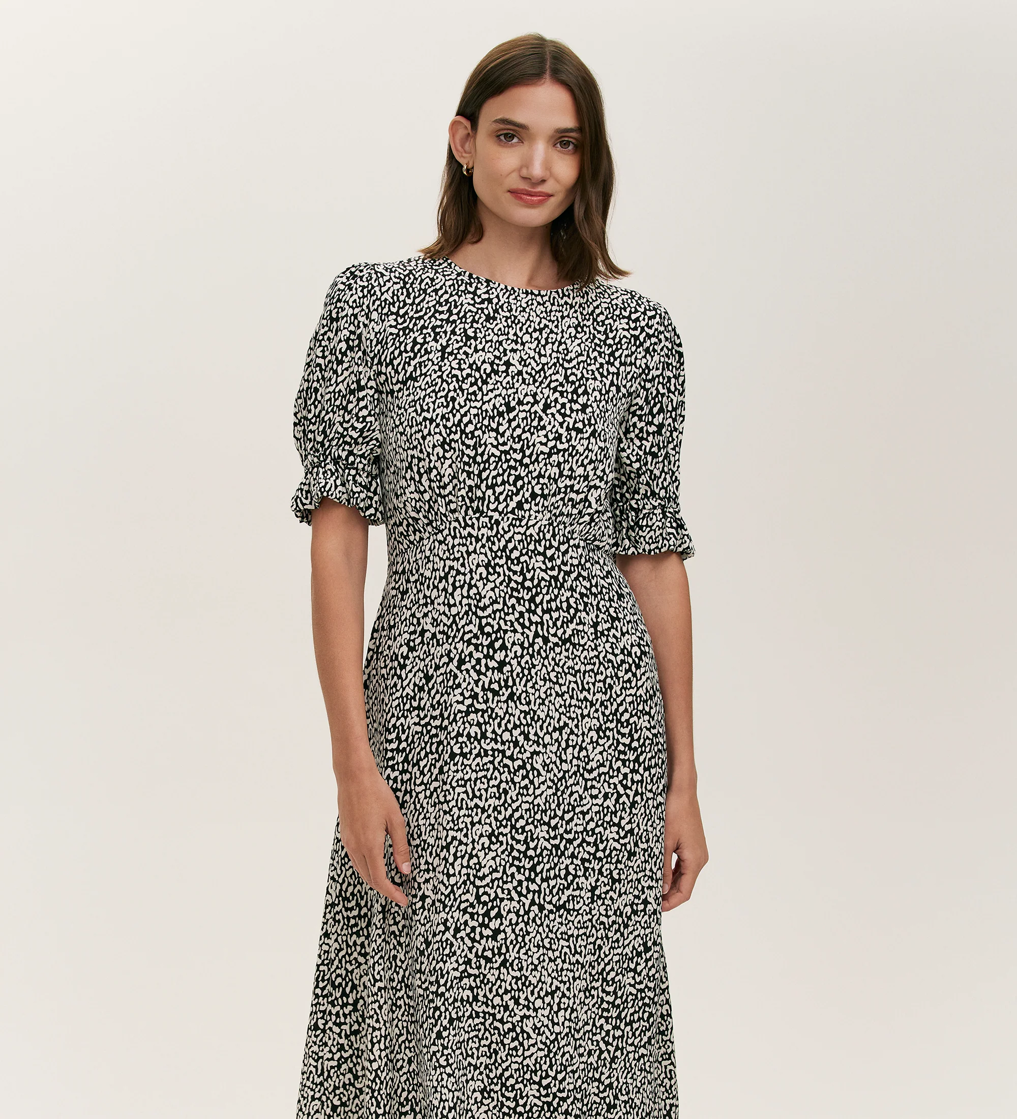 Mela Black Leopard Crepe Midi Tea Dress - Image 2