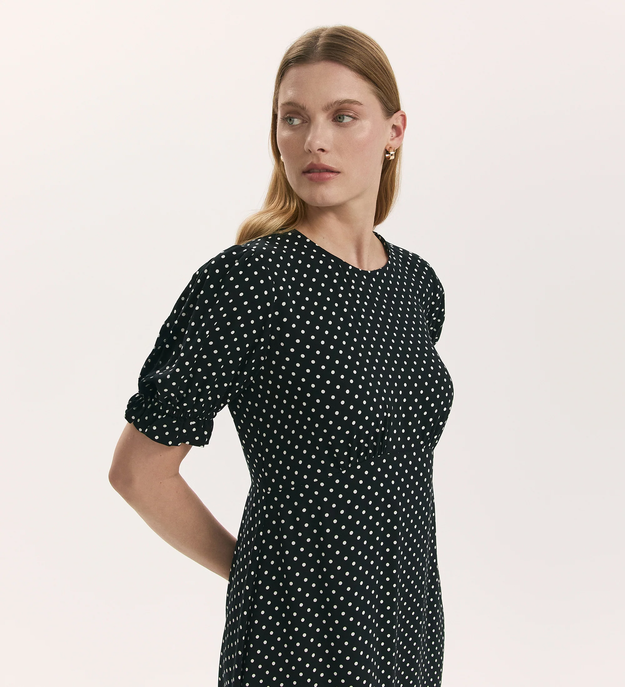 Mela Black Polka Dot Midi Tea Dress - Image 3