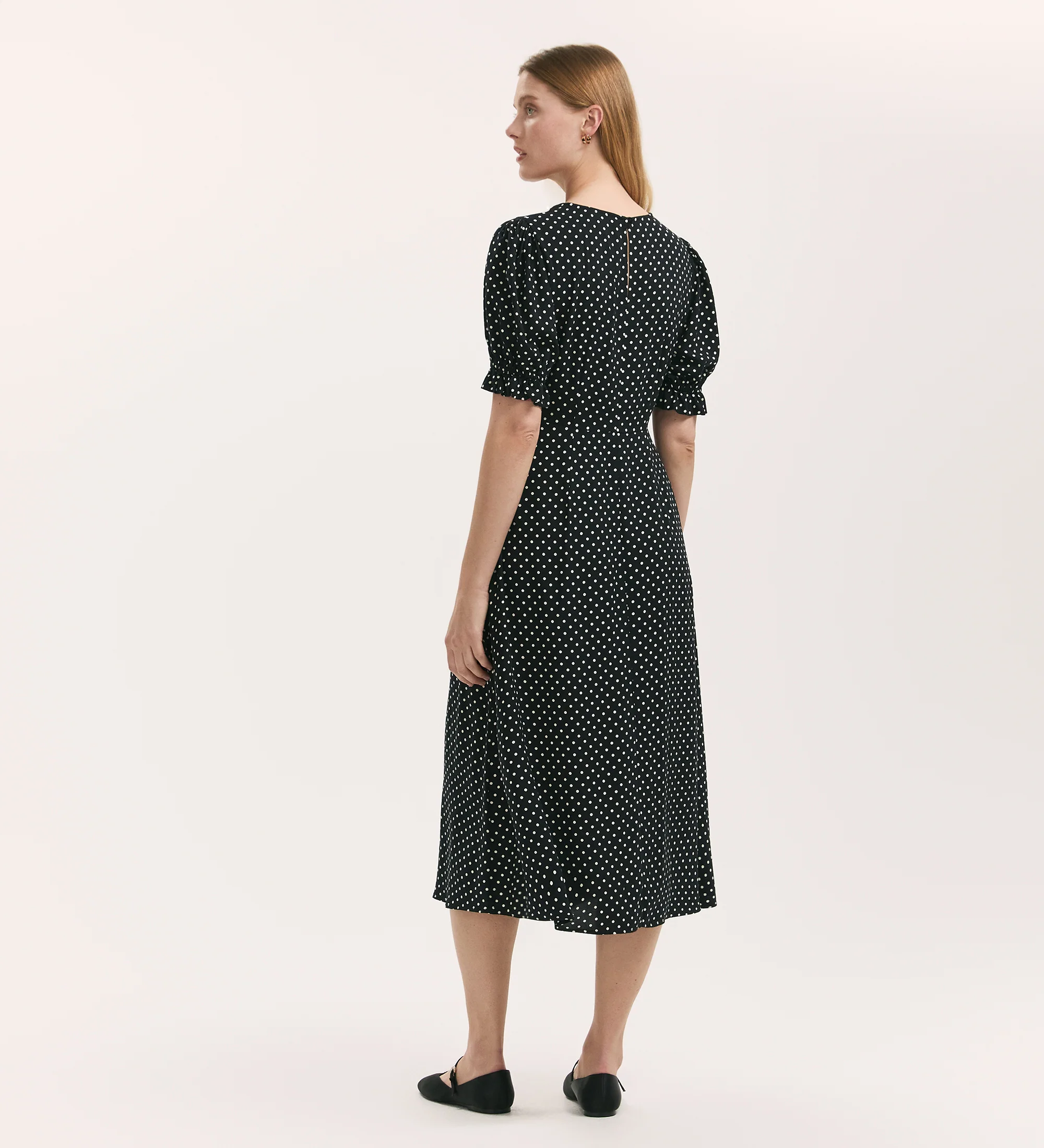 Mela Black Polka Dot Midi Tea Dress - Image 4
