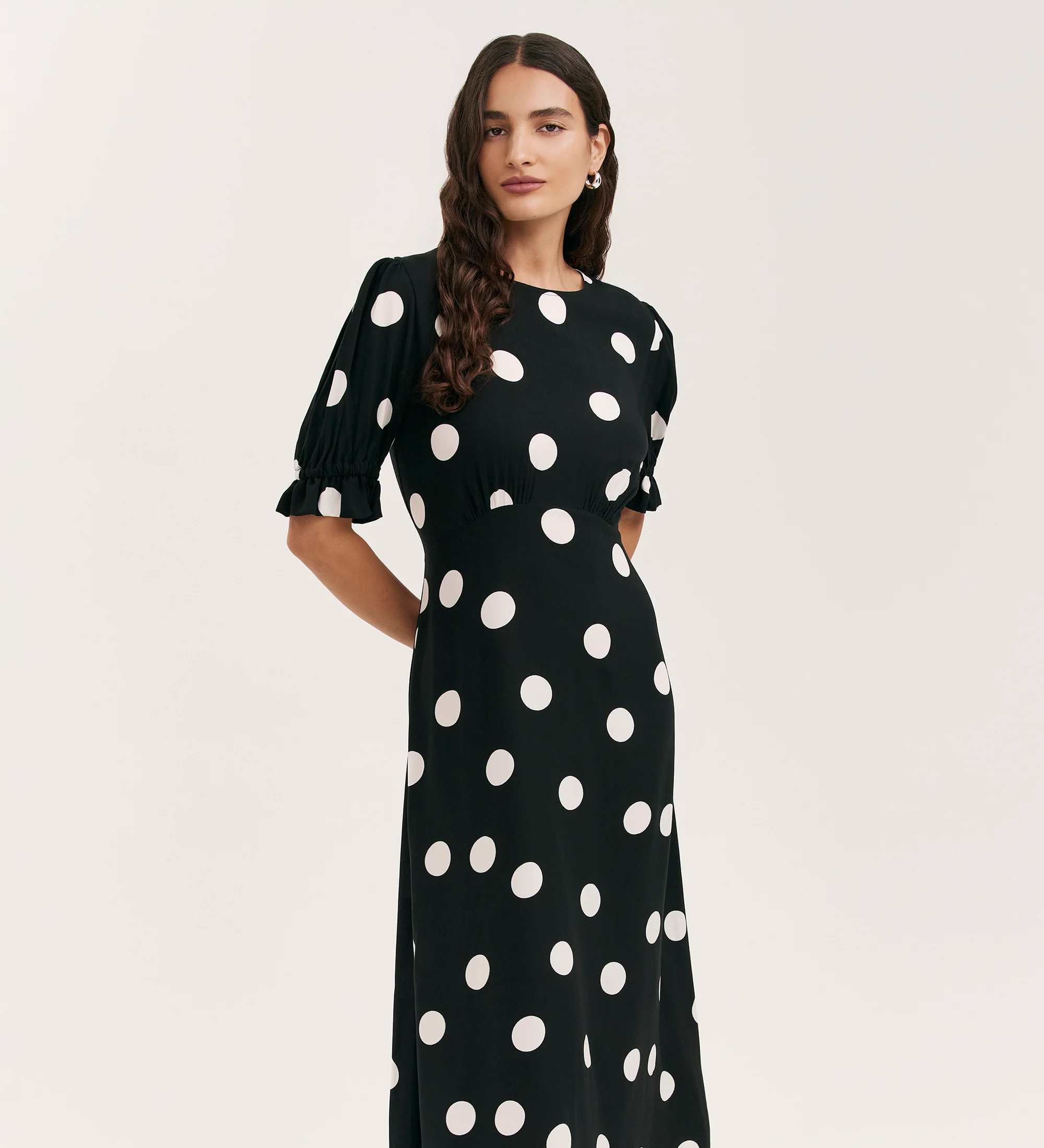 Mela Black Polka Dot Spun Midi Tea Dress - Image 3