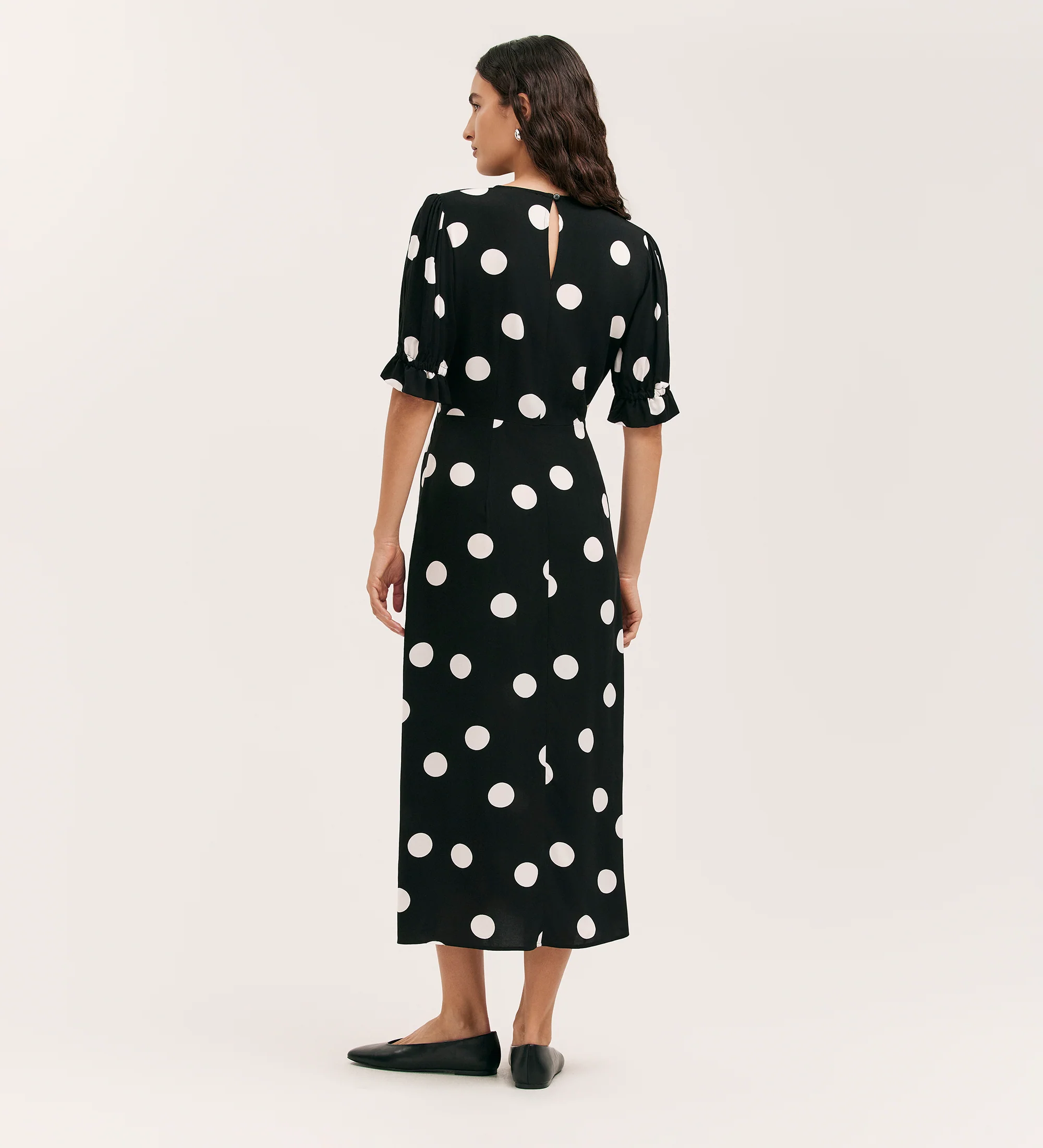 Mela Black Polka Dot Spun Midi Tea Dress - Image 4